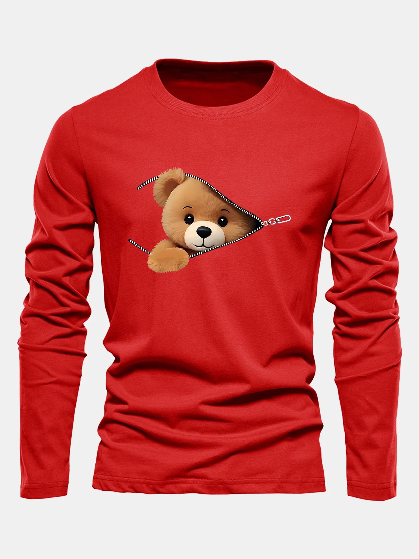 Langarm Reißverschluss Bär Druck Baumwoll T-Shirt - Image 7
