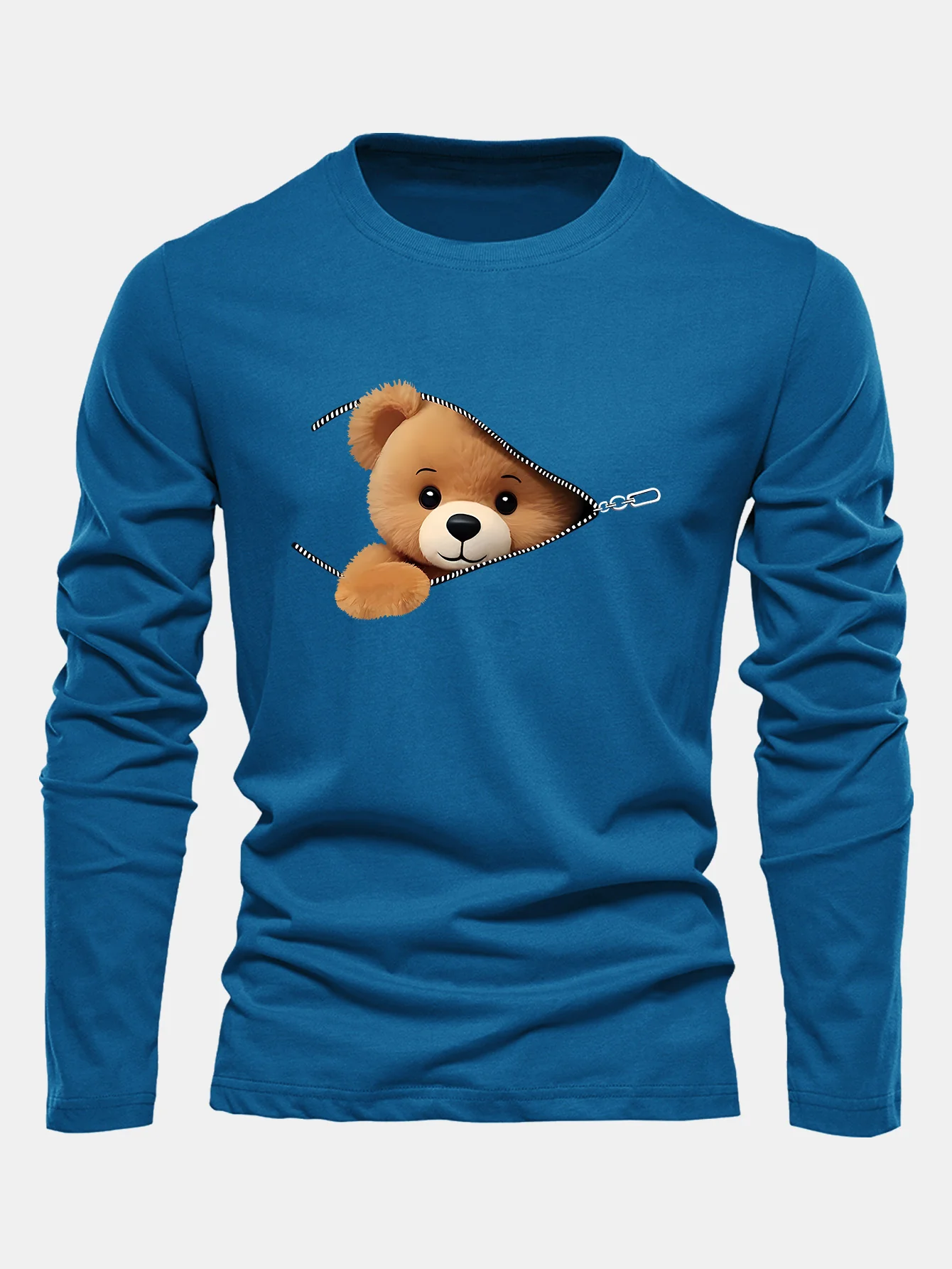 Langarm Reißverschluss Bär Druck Baumwoll T-Shirt - Image 8