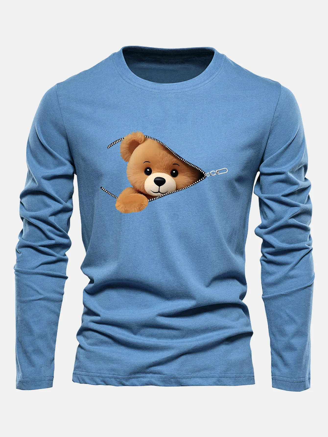 Langarm Reißverschluss Bär Druck Baumwoll T-Shirt - Image 9