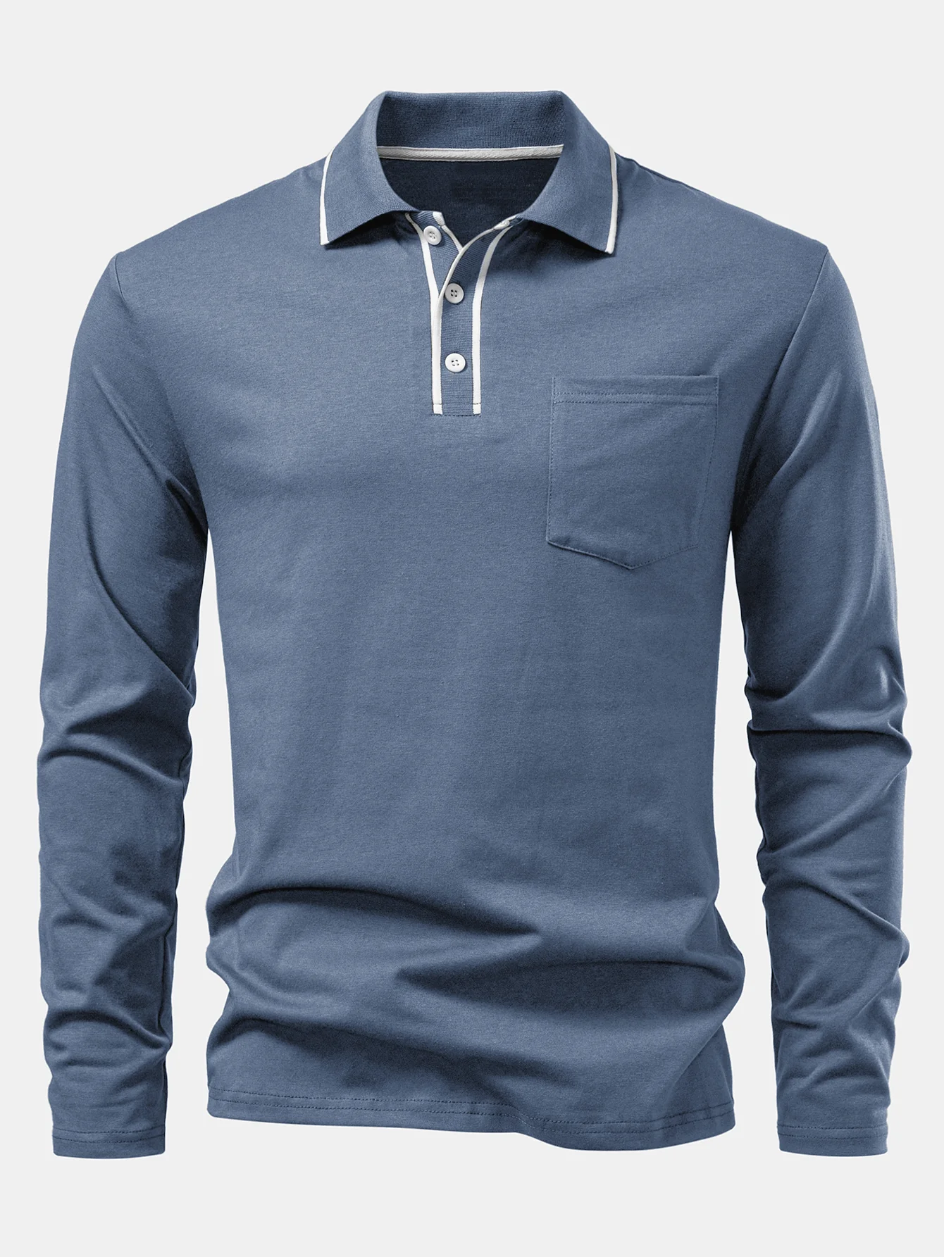 Langärmeliges Poloshirts mit Kontrast und Tasche - Image 13