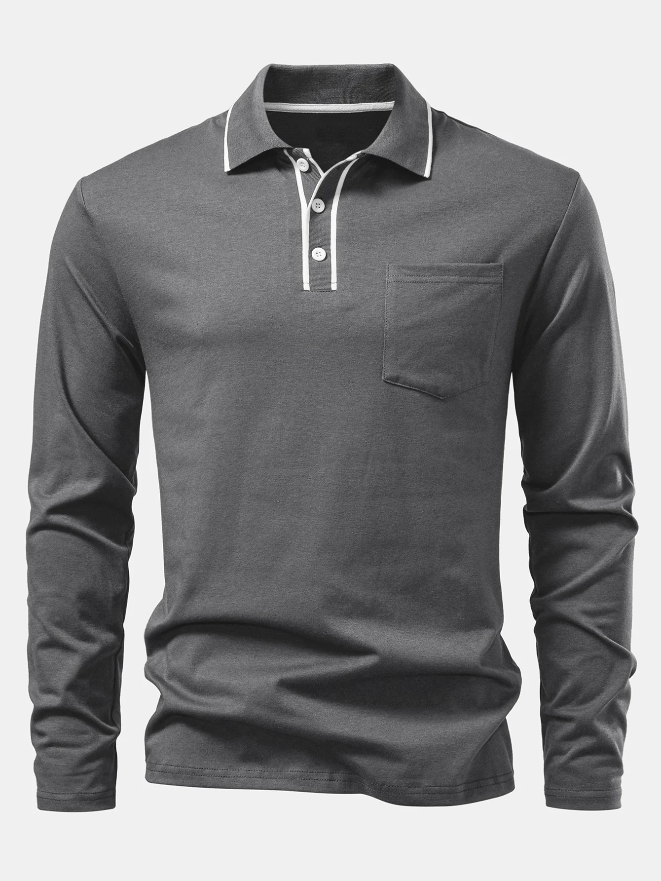 Langärmeliges Poloshirts mit Kontrast und Tasche - Image 15