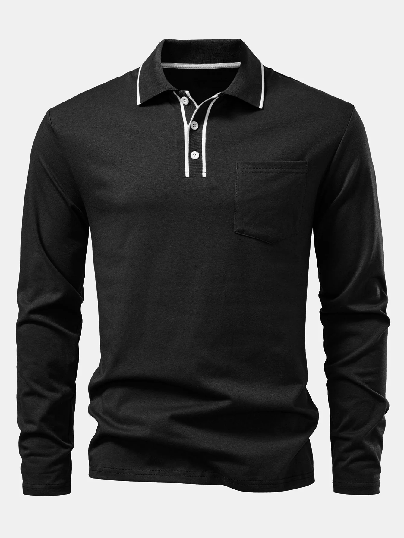 Langärmeliges Poloshirts mit Kontrast und Tasche - Image 3