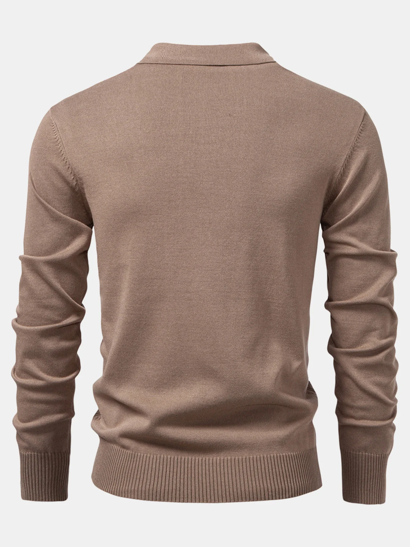 Langärmliges gestricktes geometrisches Jacquard-Poloshirt mit Reißverschluss - Image 4