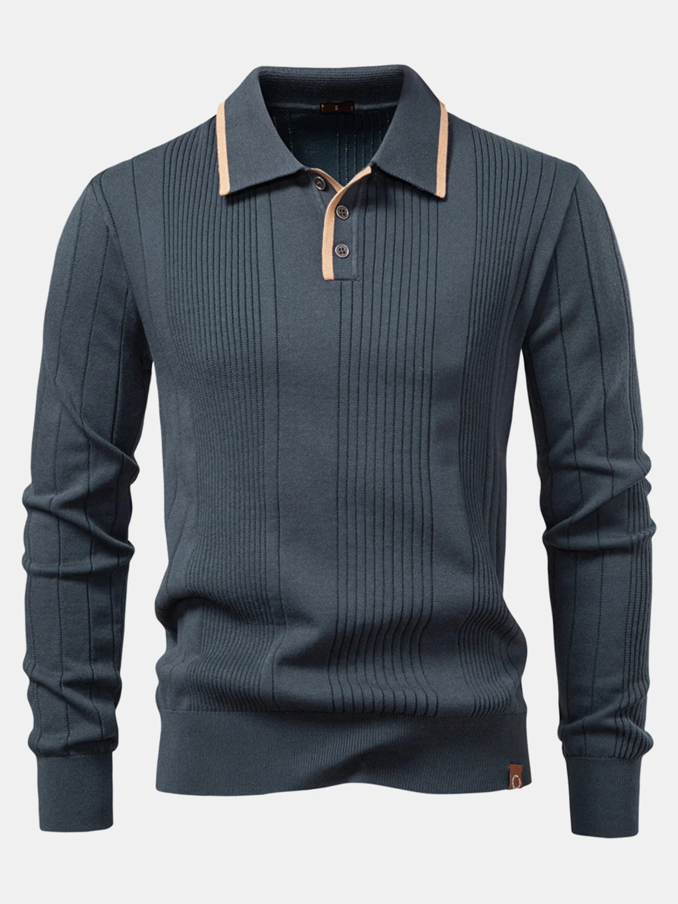 Langärmliges gestricktes gestreiftes Jacquard-Poloshirt - Image 3