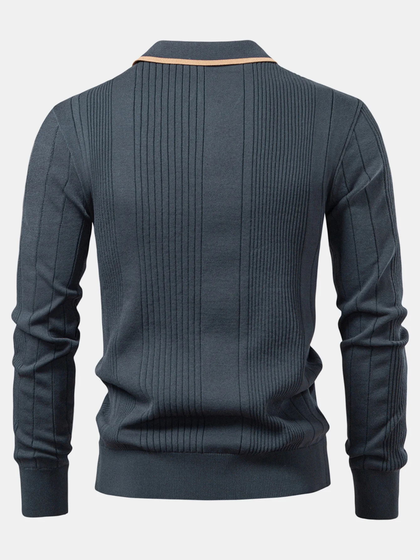 Langärmliges gestricktes gestreiftes Jacquard-Poloshirt - Image 4