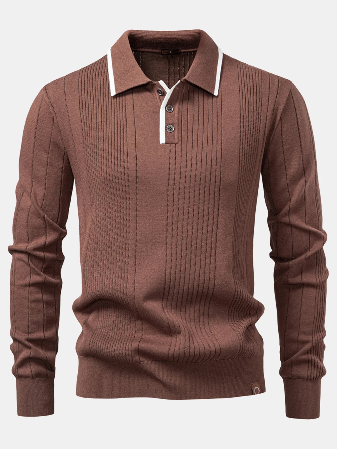 Langärmliges gestricktes gestreiftes Jacquard-Poloshirt - Image 5