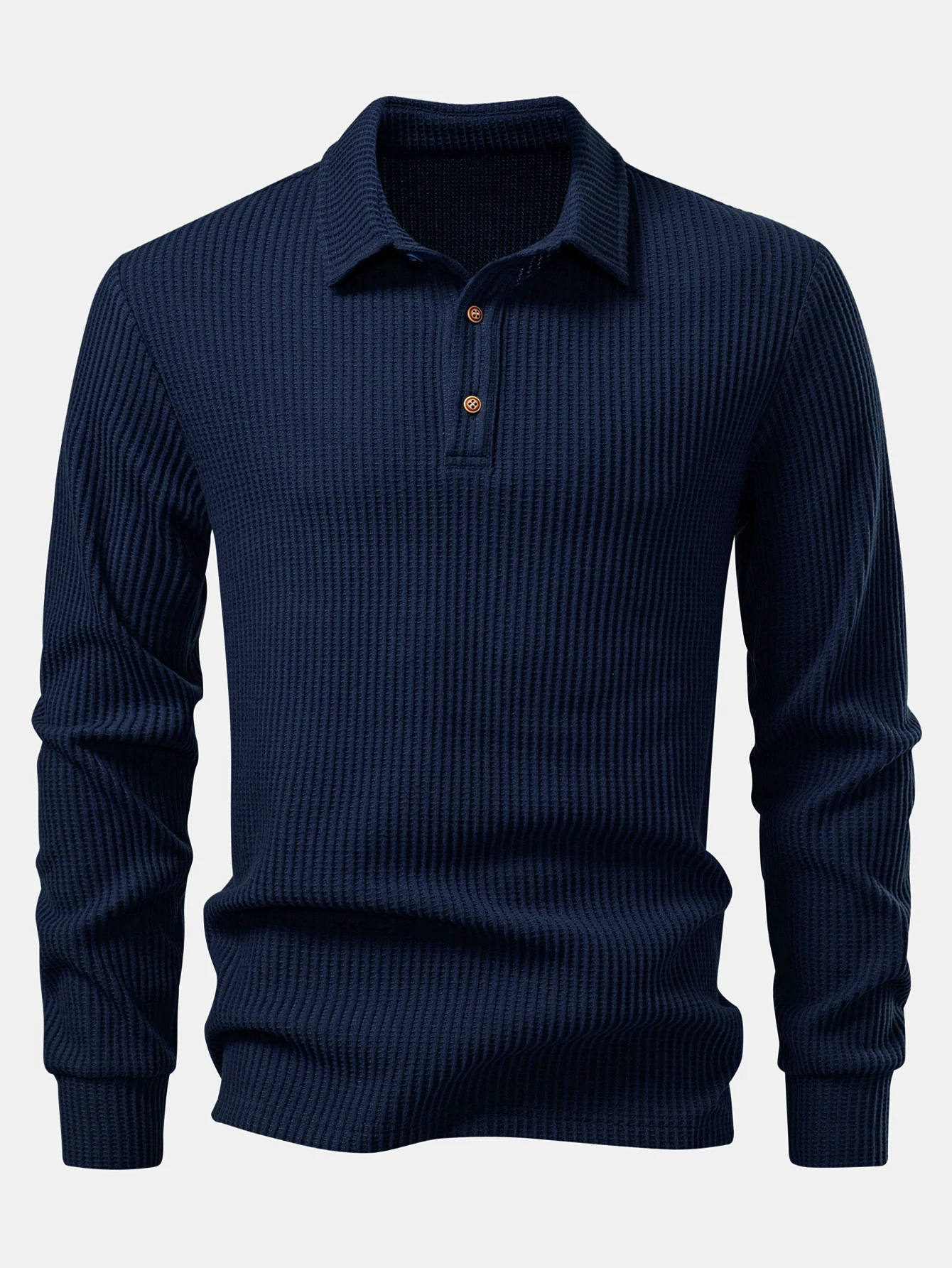 Langärmliges gestricktes Waffel-Poloshirts & gestrickte Waffel-Hose mit Kordelzug - Image 10
