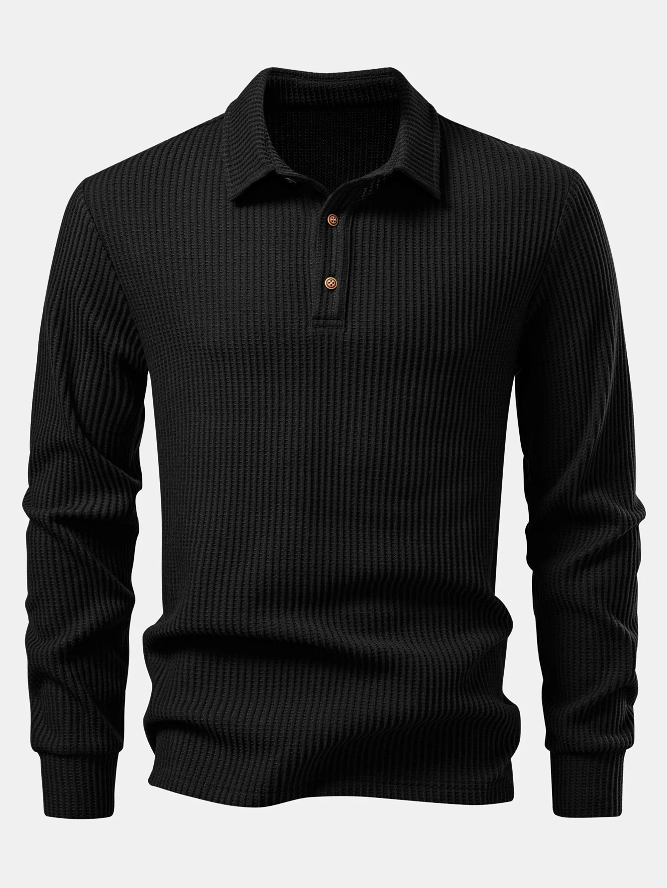 Langärmliges gestricktes Waffel-Poloshirts & gestrickte Waffel-Hose mit Kordelzug - Image 11