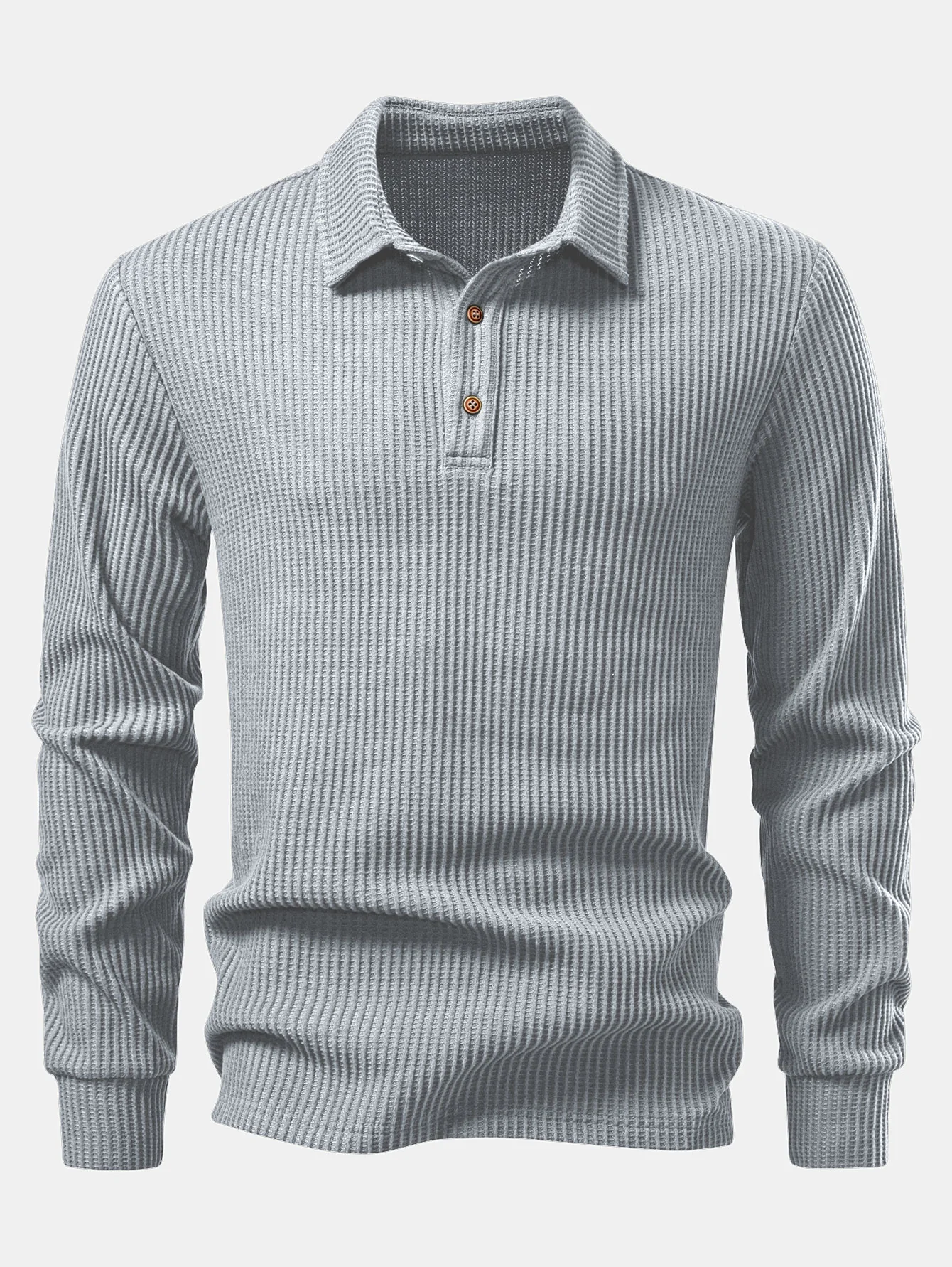 Langärmliges gestricktes Waffel-Poloshirts & gestrickte Waffel-Hose mit Kordelzug - Image 12