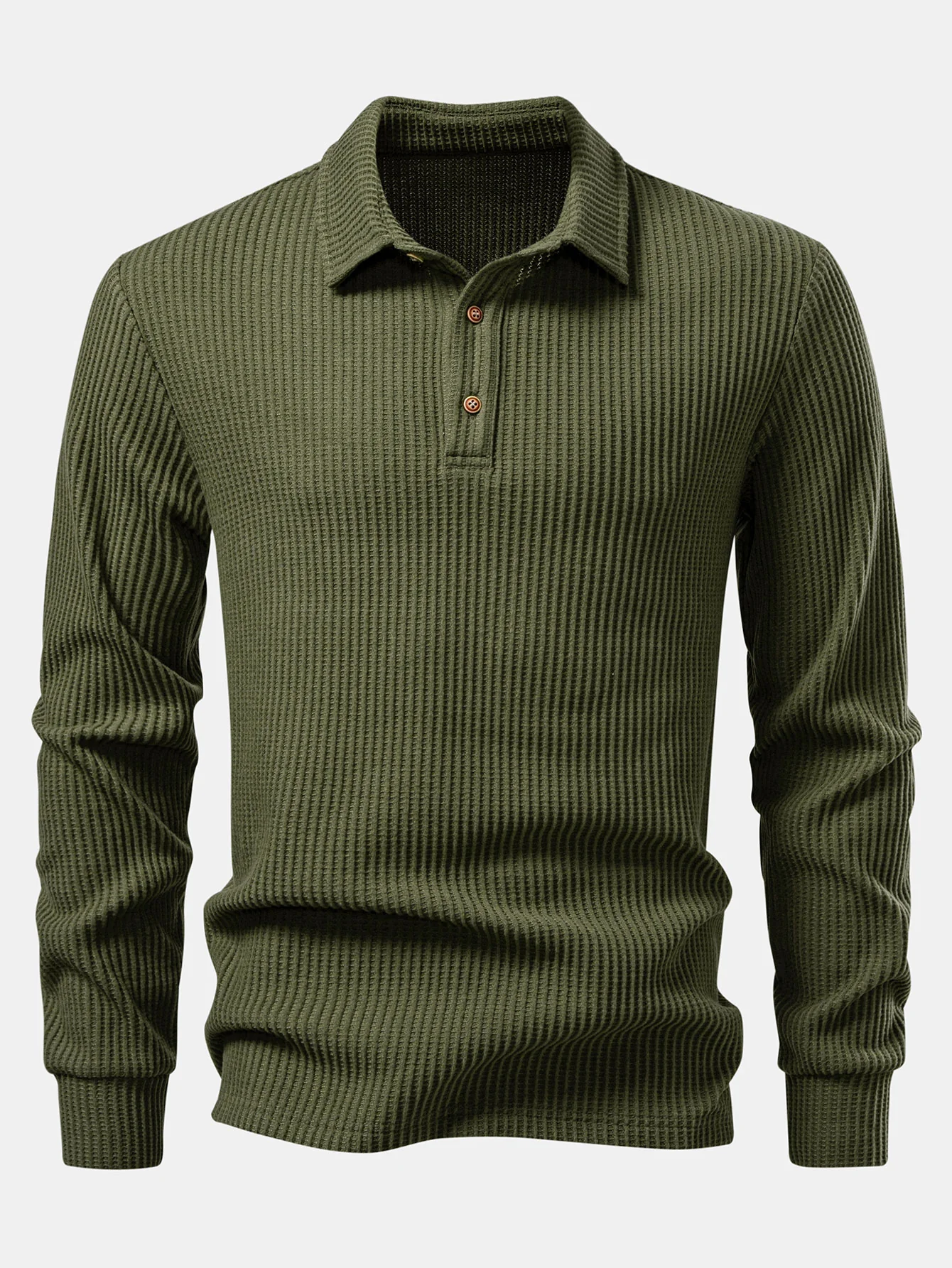 Langärmliges gestricktes Waffel-Poloshirts & gestrickte Waffel-Hose mit Kordelzug - Image 6