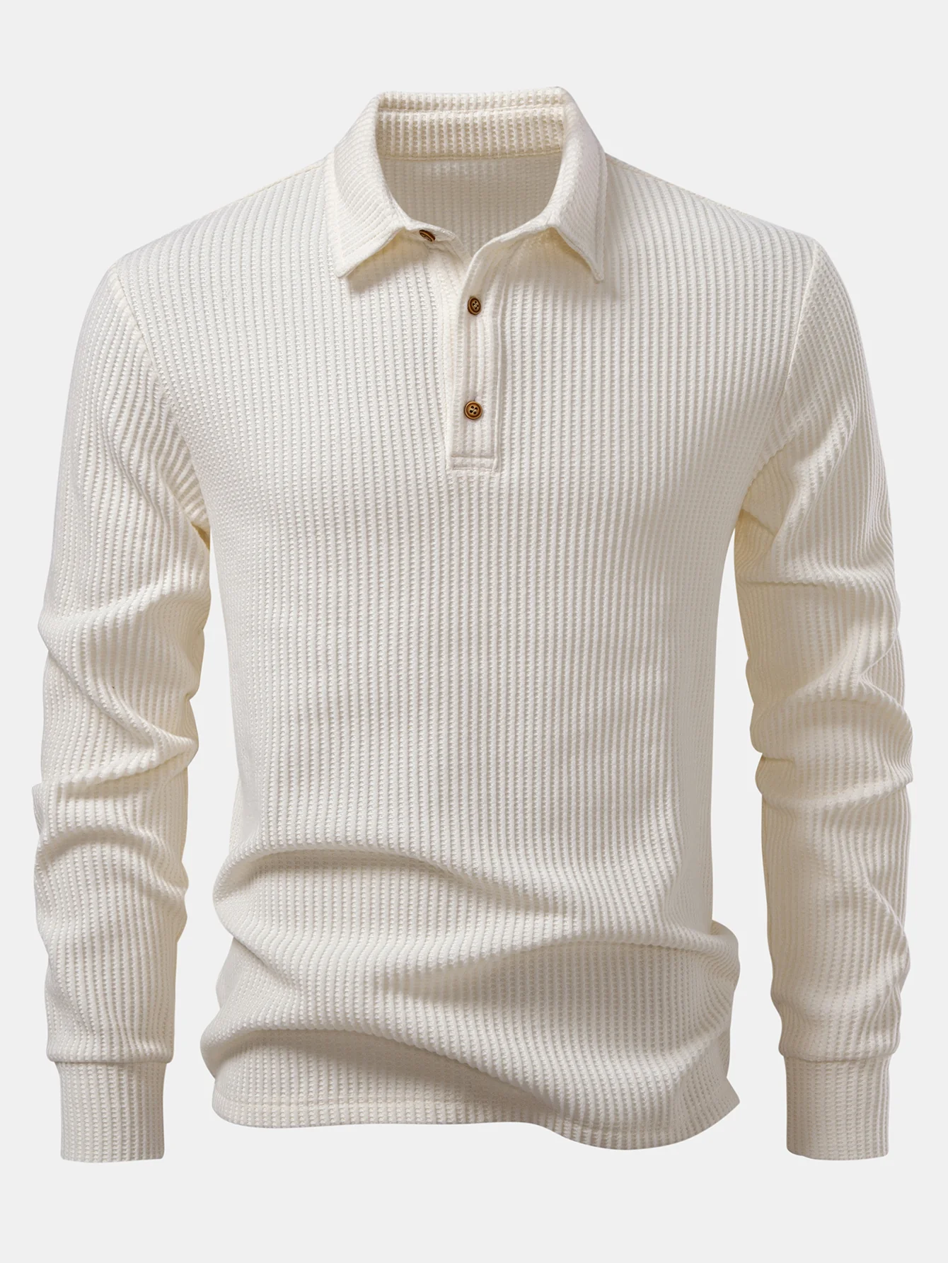 Langärmliges gestricktes Waffel-Poloshirts & gestrickte Waffel-Hose mit Kordelzug - Image 8