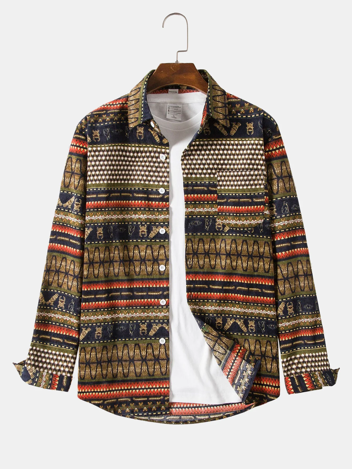 Langärmliges Tribal-Print Corduroy-Hemd - Image 3