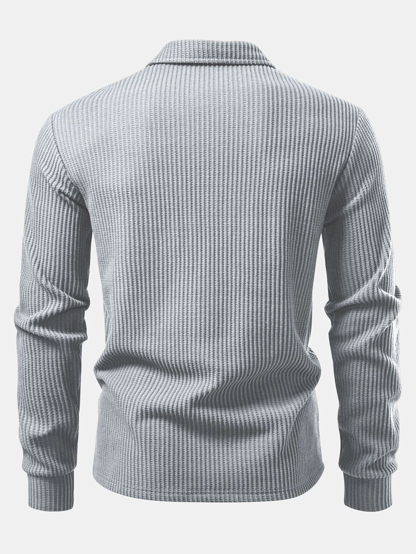 Langärmliges gestricktes Waffel-Poloshirts-Shirt - Image 10