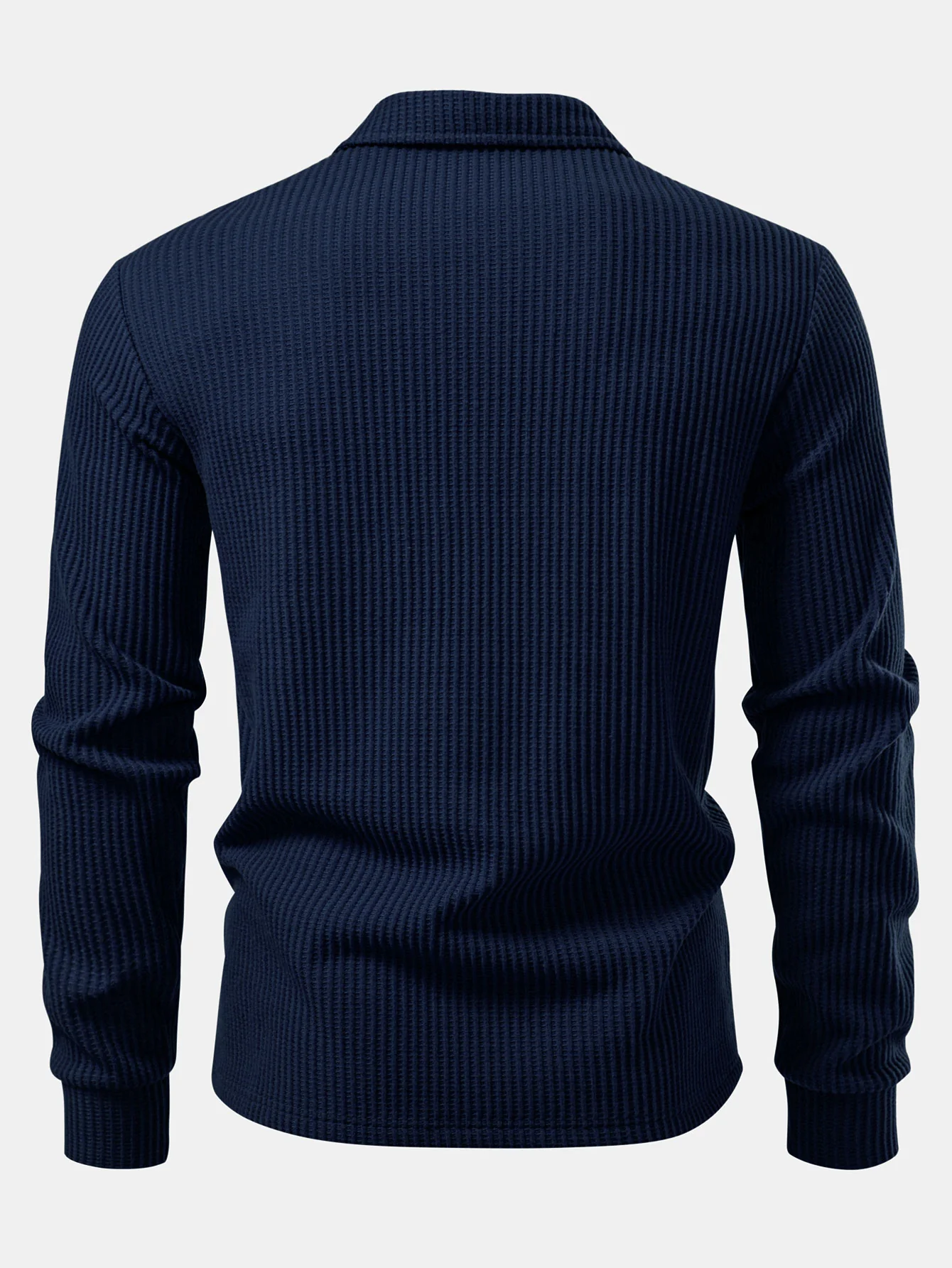 Langärmliges gestricktes Waffel-Poloshirts-Shirt - Image 6