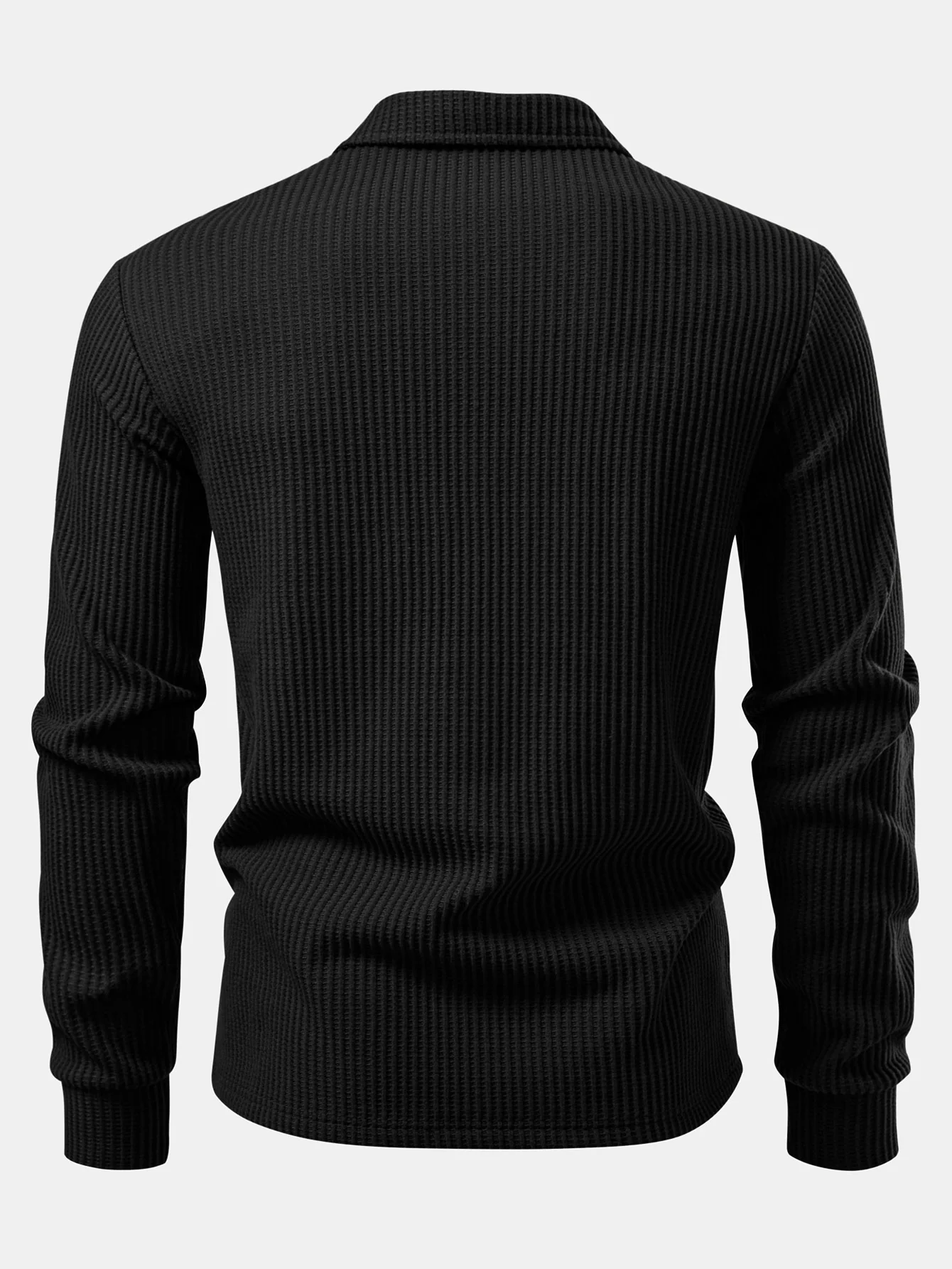 Langärmliges gestricktes Waffel-Poloshirts-Shirt - Image 8