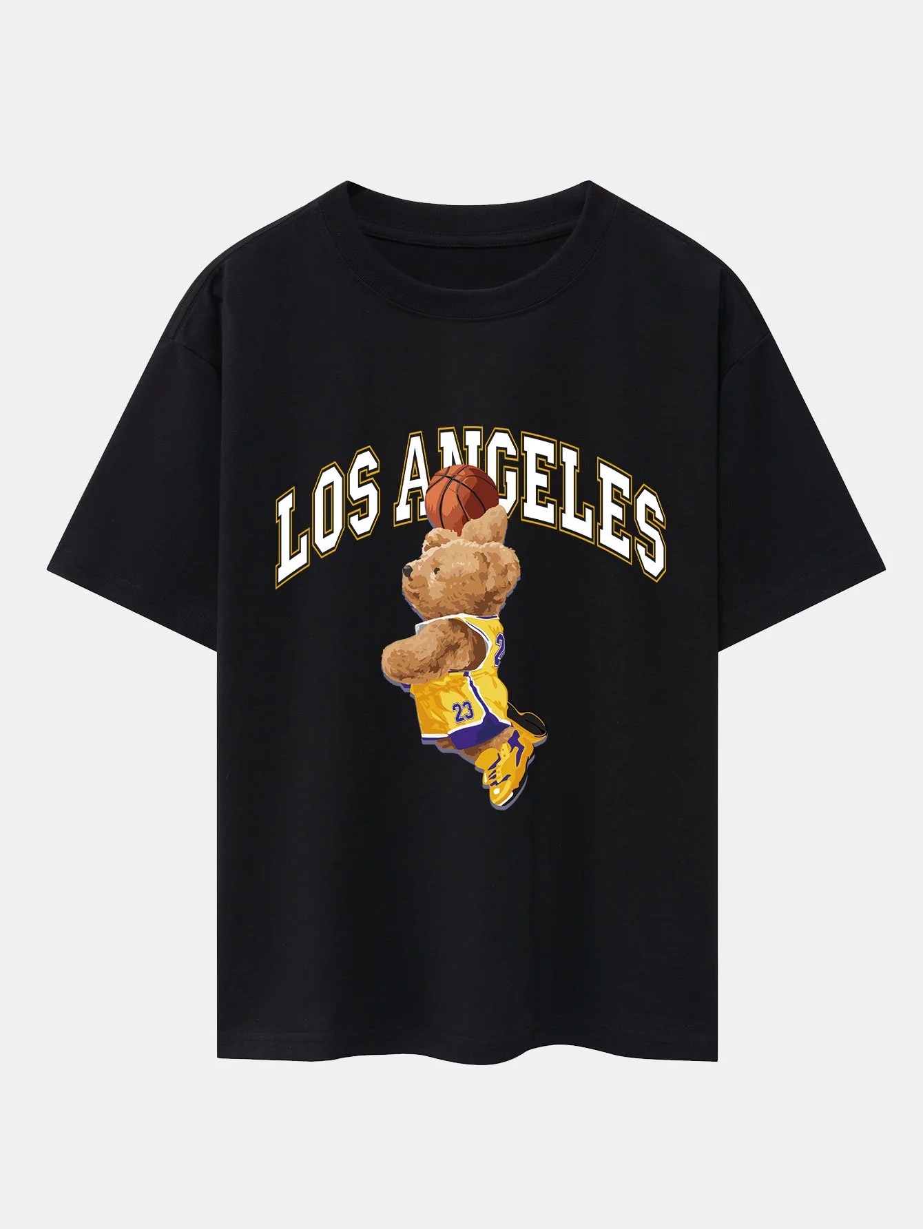 Los Angeles Basketball Bären Druck Drop Shoulder Oversize T-Shirt