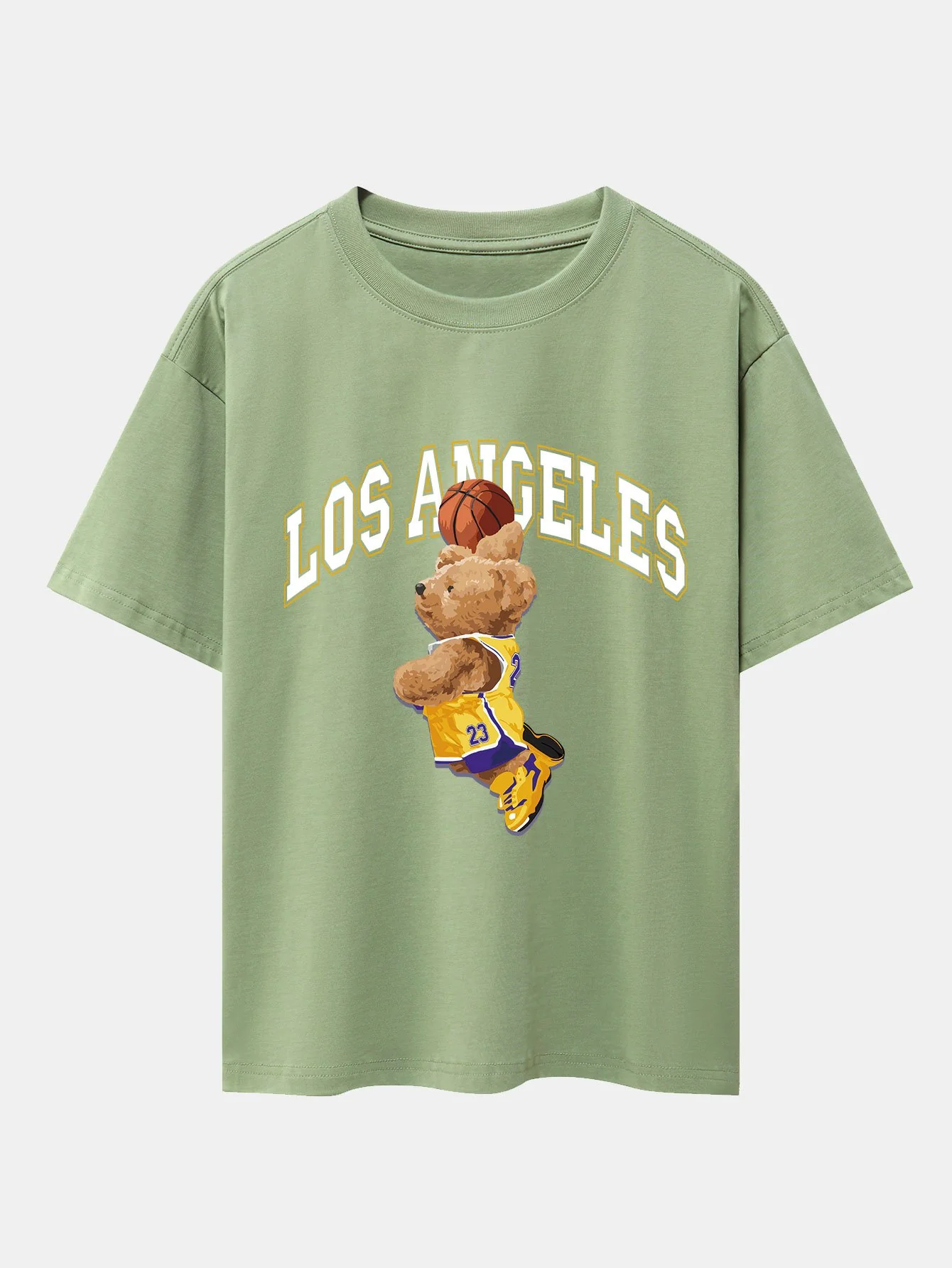 Los Angeles Basketball Bären Druck Drop Shoulder Oversize T-Shirt - Image 11
