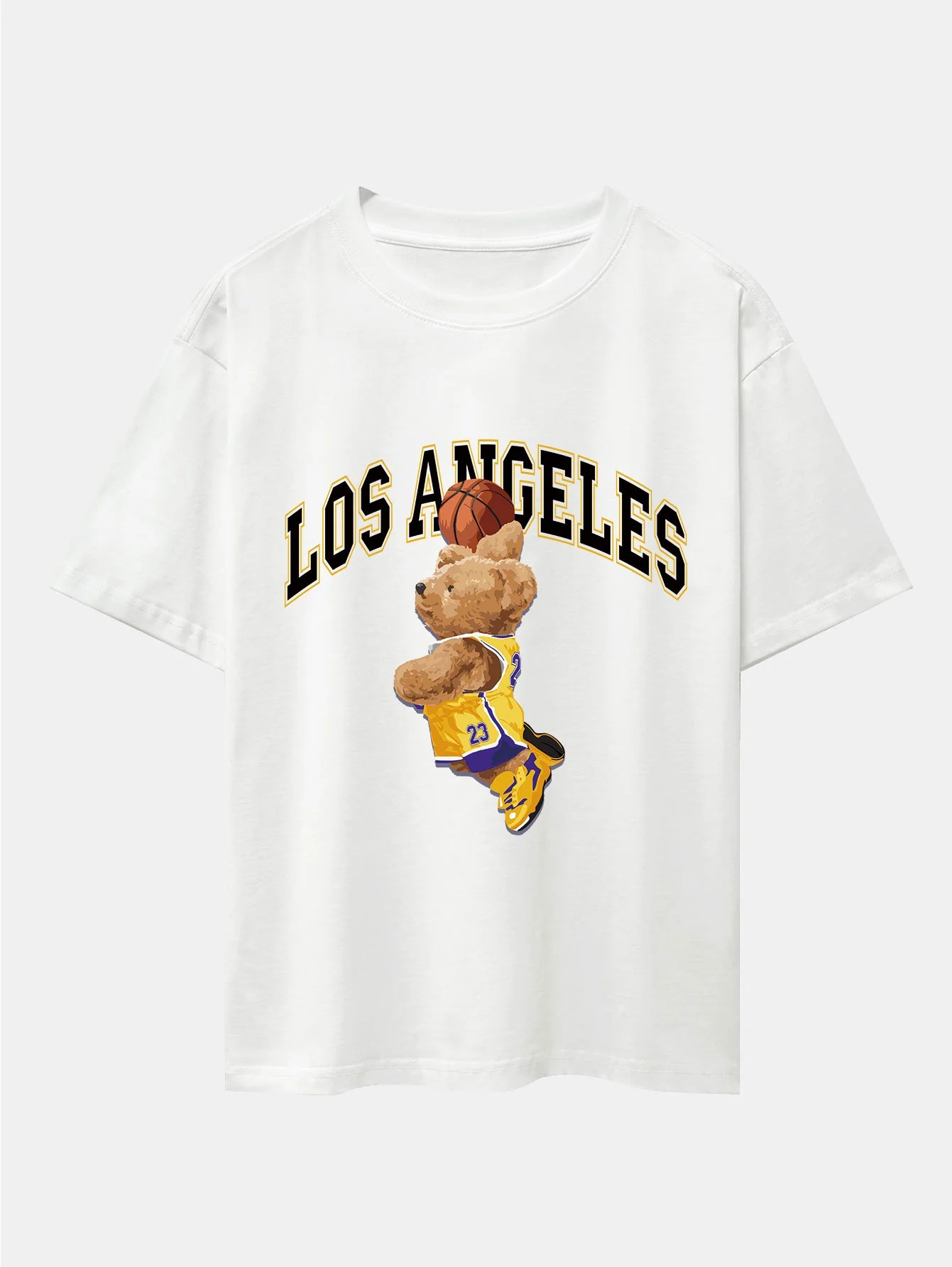 Los Angeles Basketball Bären Druck Drop Shoulder Oversize T-Shirt - Image 2