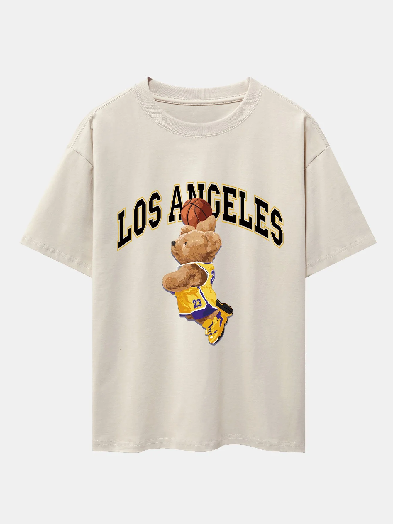 Los Angeles Basketball Bären Druck Drop Shoulder Oversize T-Shirt - Image 3