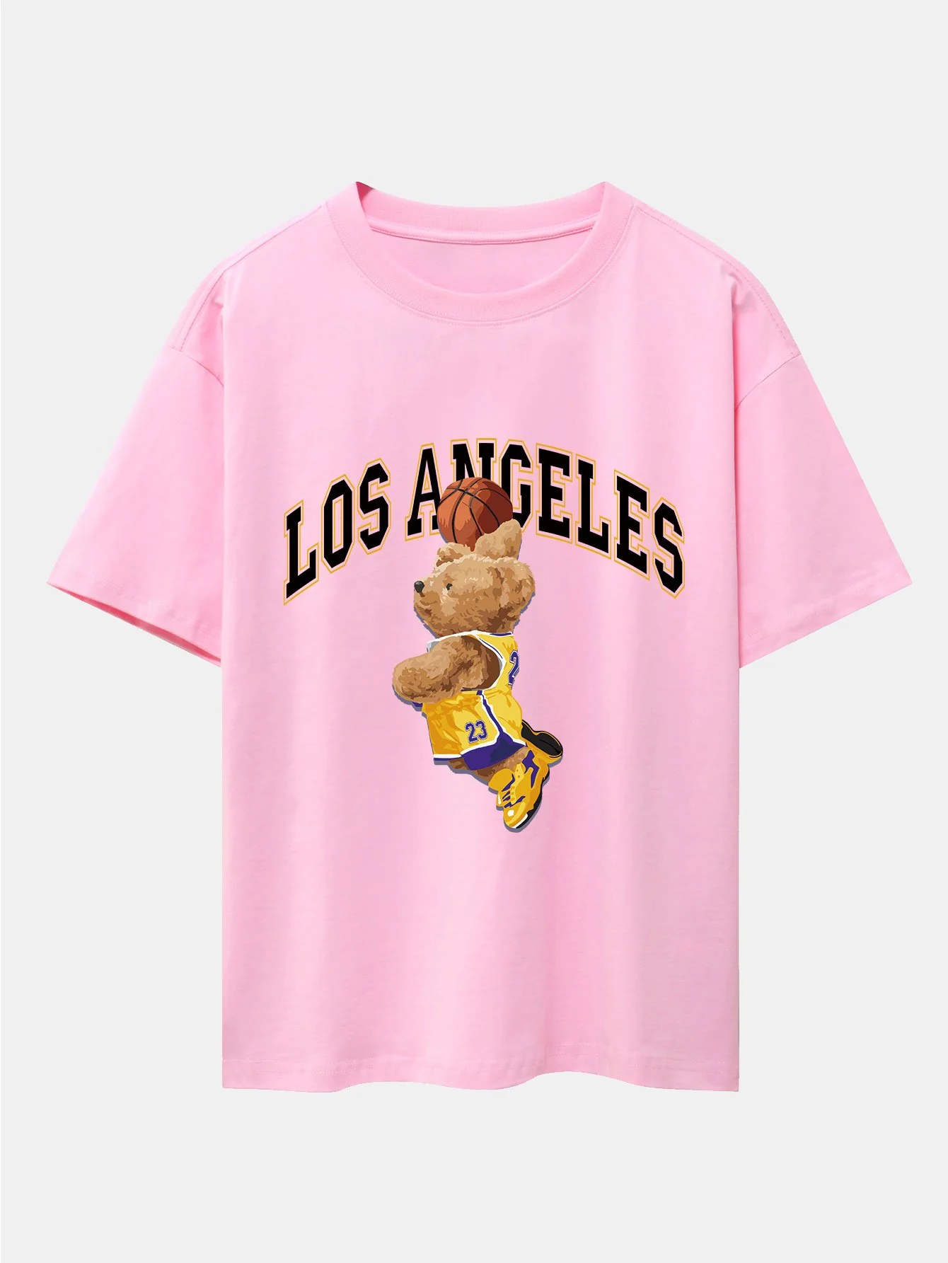 Los Angeles Basketball Bären Druck Drop Shoulder Oversize T-Shirt - Image 4
