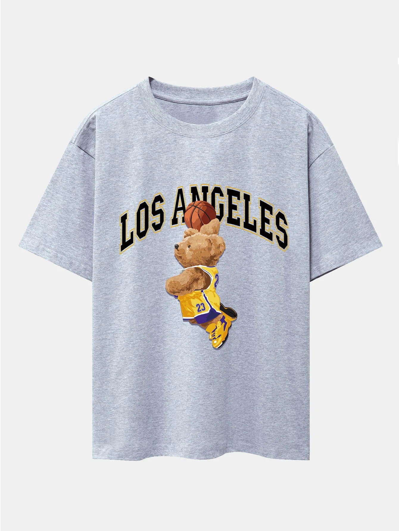 Los Angeles Basketball Bären Druck Drop Shoulder Oversize T-Shirt - Image 5