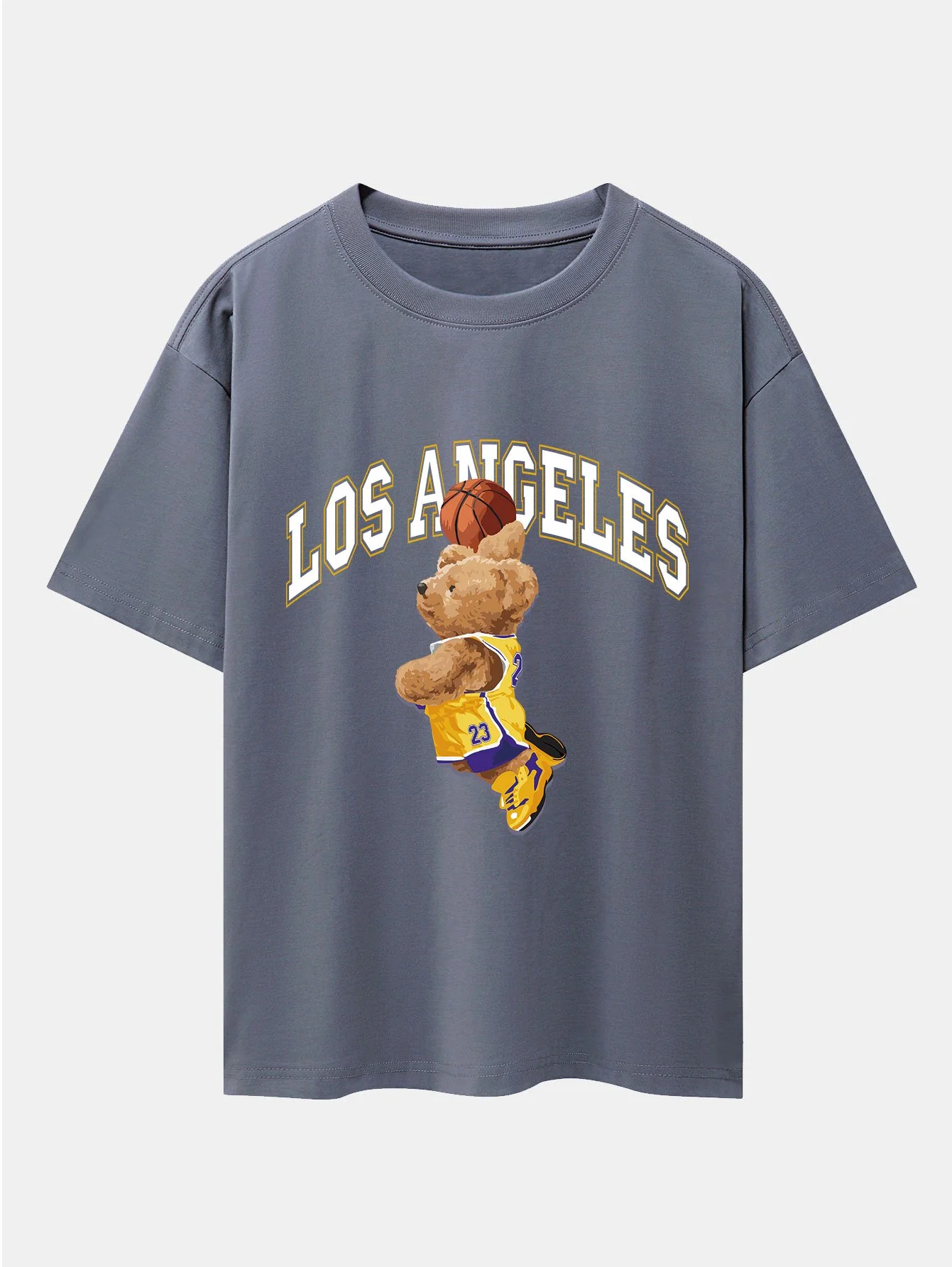 Los Angeles Basketball Bären Druck Drop Shoulder Oversize T-Shirt - Image 6