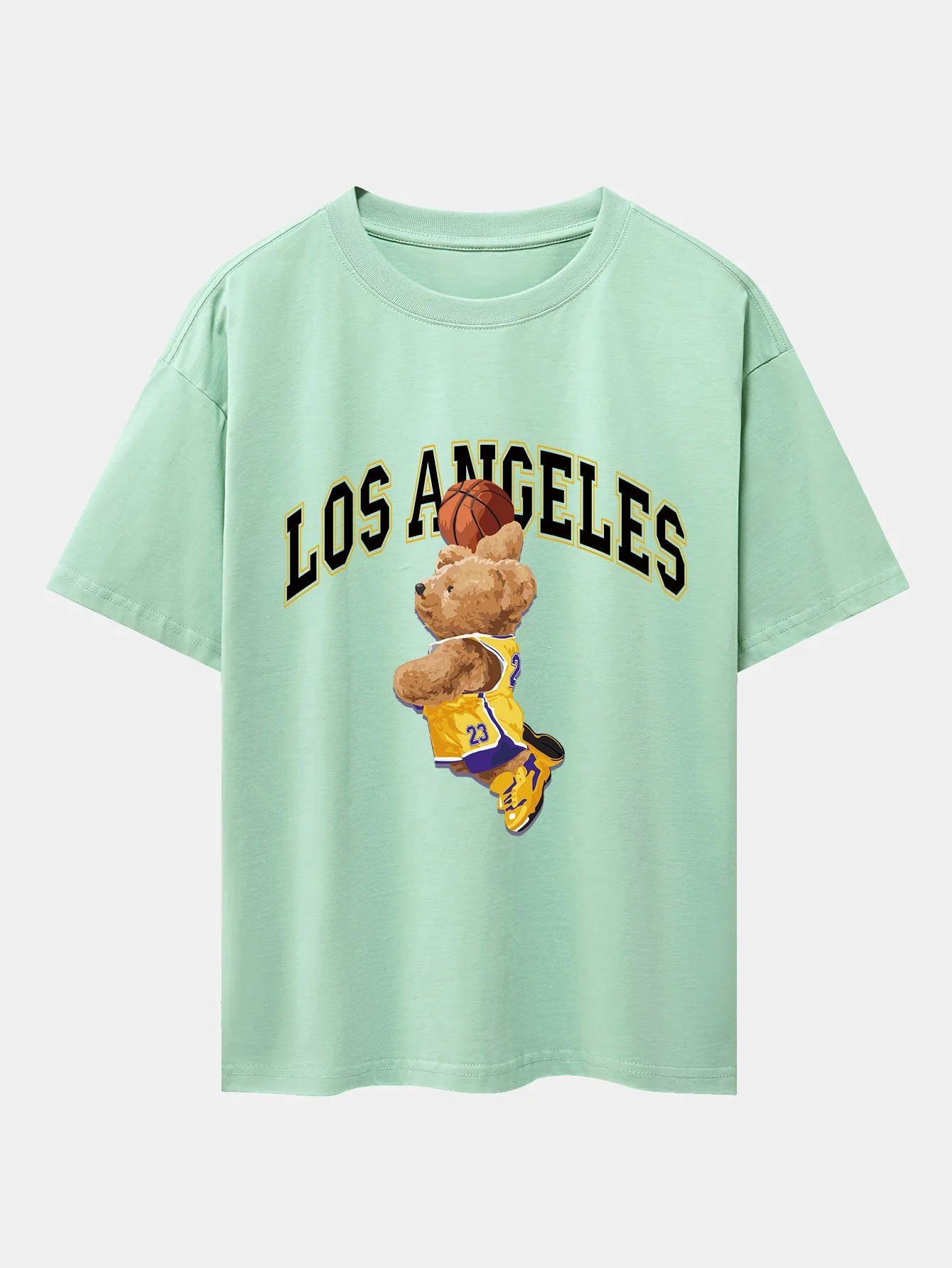 Los Angeles Basketball Bären Druck Drop Shoulder Oversize T-Shirt - Image 7
