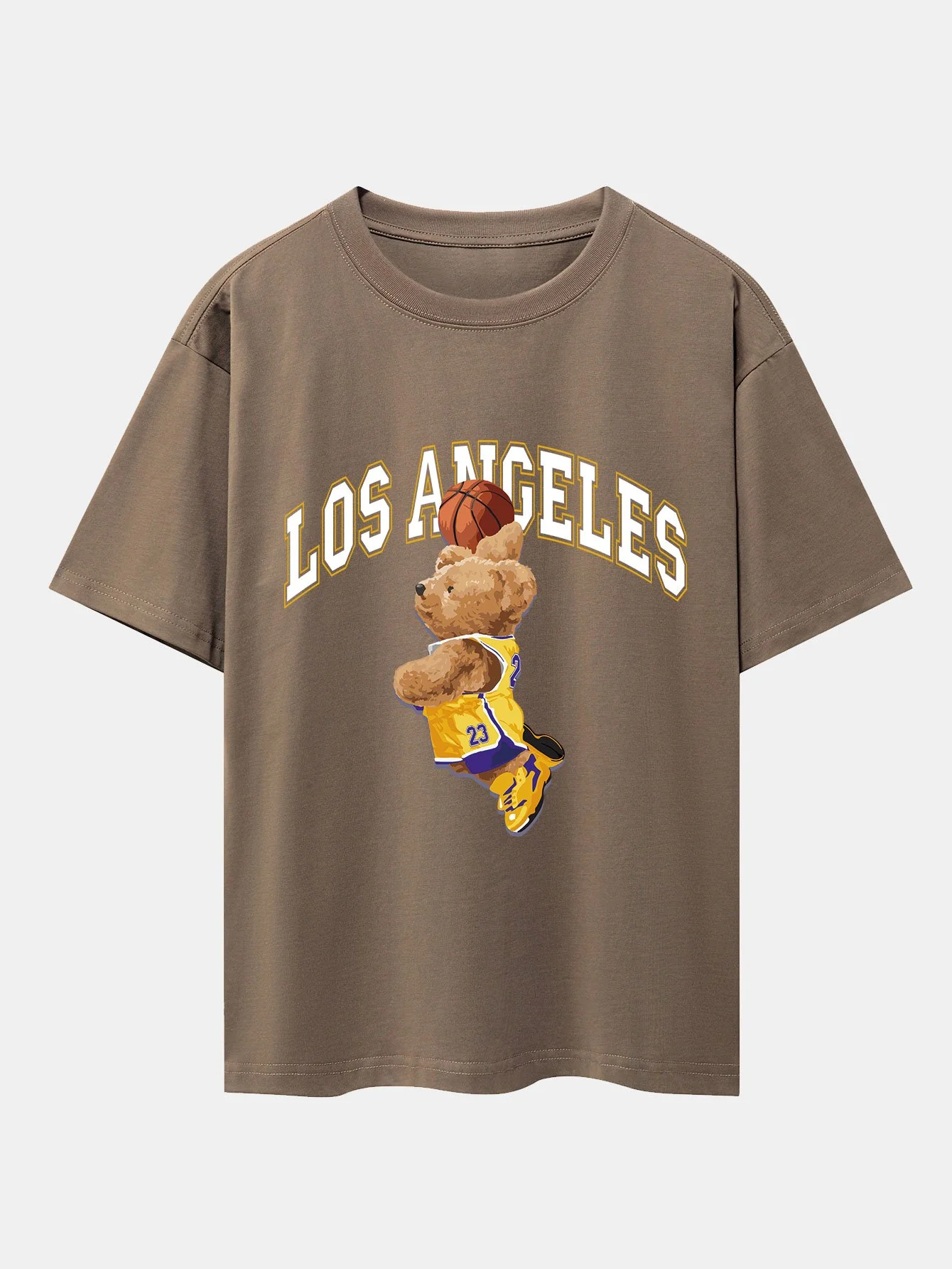 Los Angeles Basketball Bären Druck Drop Shoulder Oversize T-Shirt - Image 9