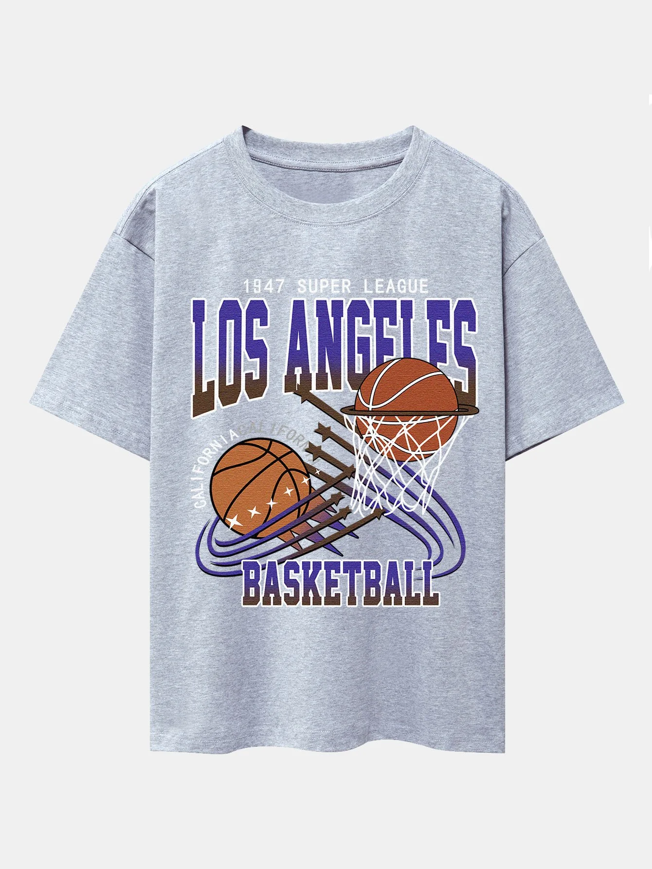 Los Angeles Basketball Druck Drop Shoulder Oversize T-Shirt - Image 10