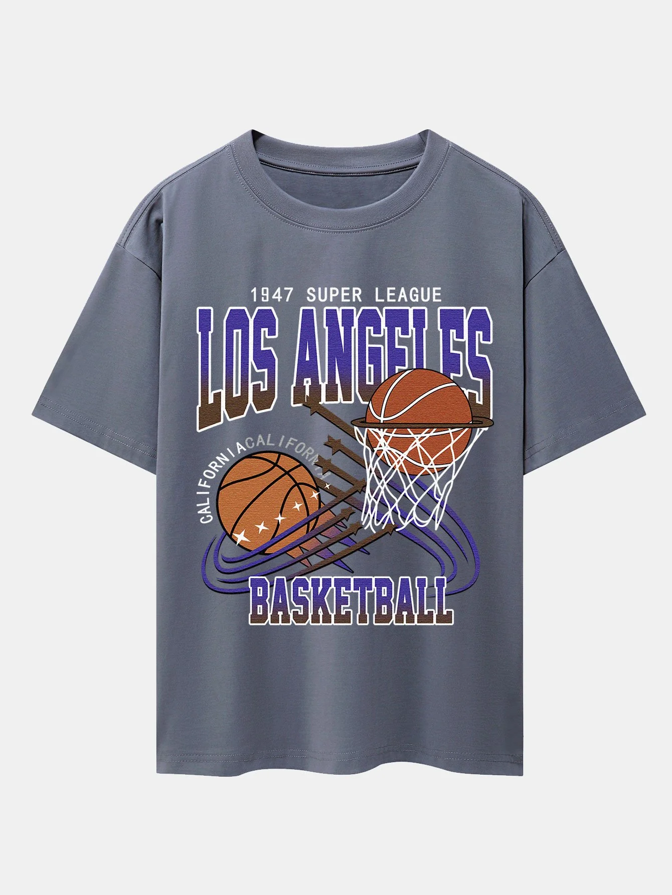 Los Angeles Basketball Druck Drop Shoulder Oversize T-Shirt - Image 3