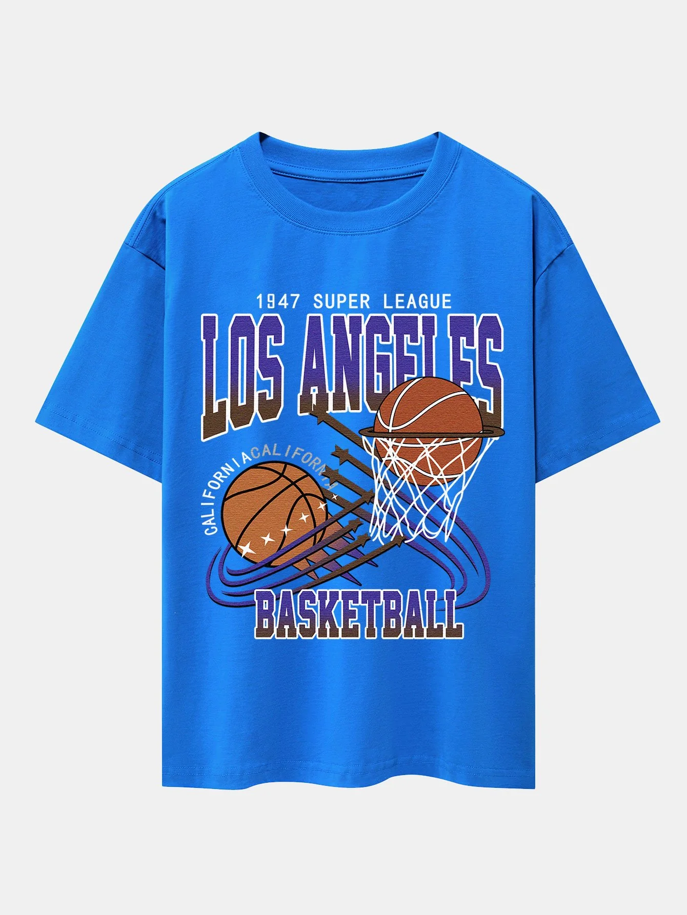 Los Angeles Basketball Druck Drop Shoulder Oversize T-Shirt - Image 4