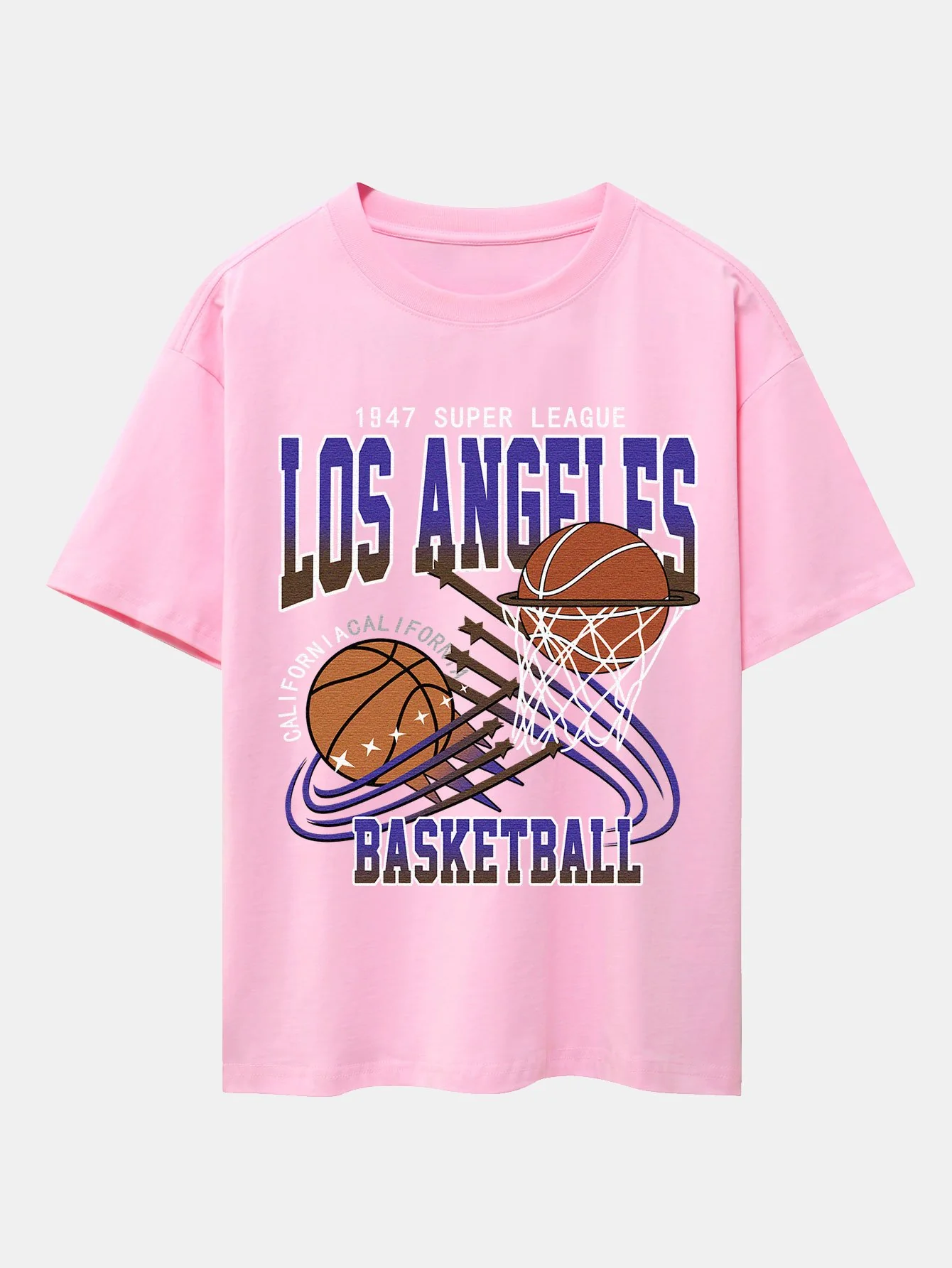 Los Angeles Basketball Druck Drop Shoulder Oversize T-Shirt - Image 5