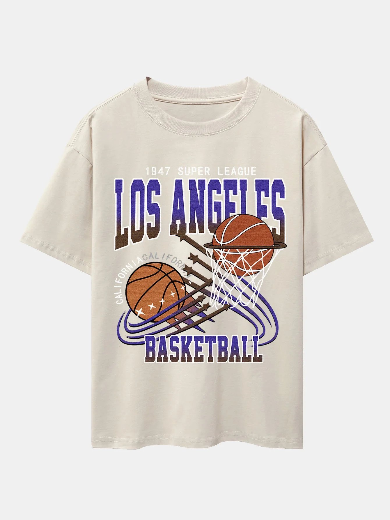 Los Angeles Basketball Druck Drop Shoulder Oversize T-Shirt - Image 6