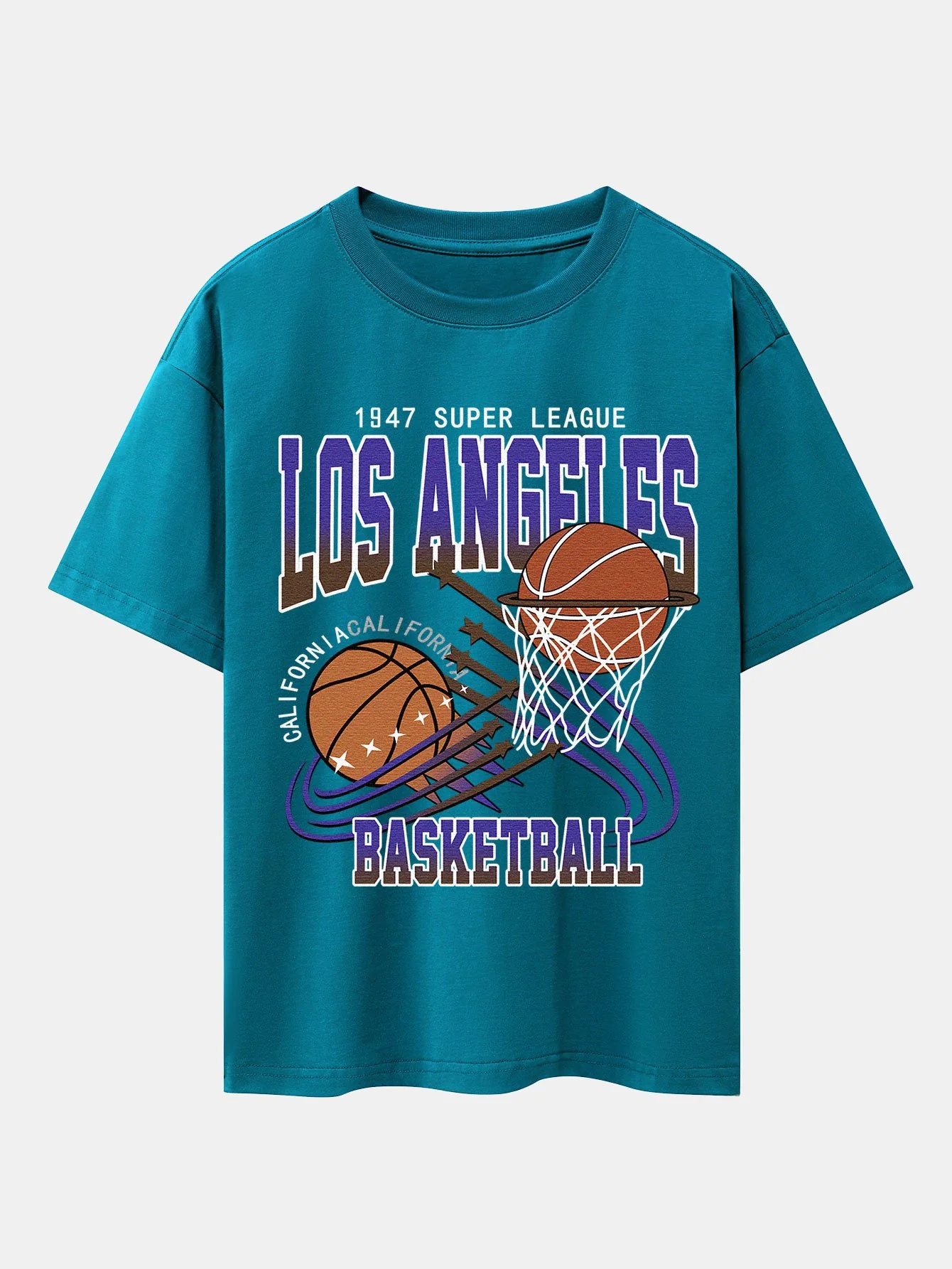 Los Angeles Basketball Druck Drop Shoulder Oversize T-Shirt - Image 7