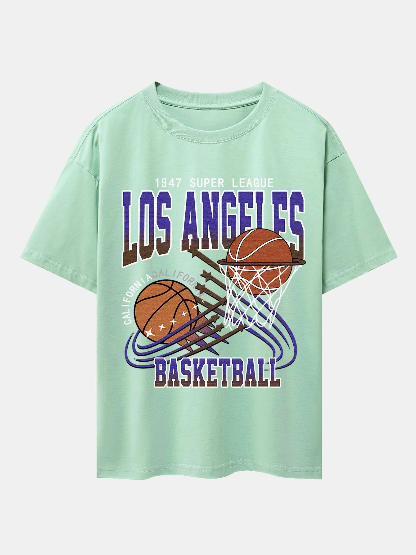 Los Angeles Basketball Druck Drop Shoulder Oversize T-Shirt - Image 8