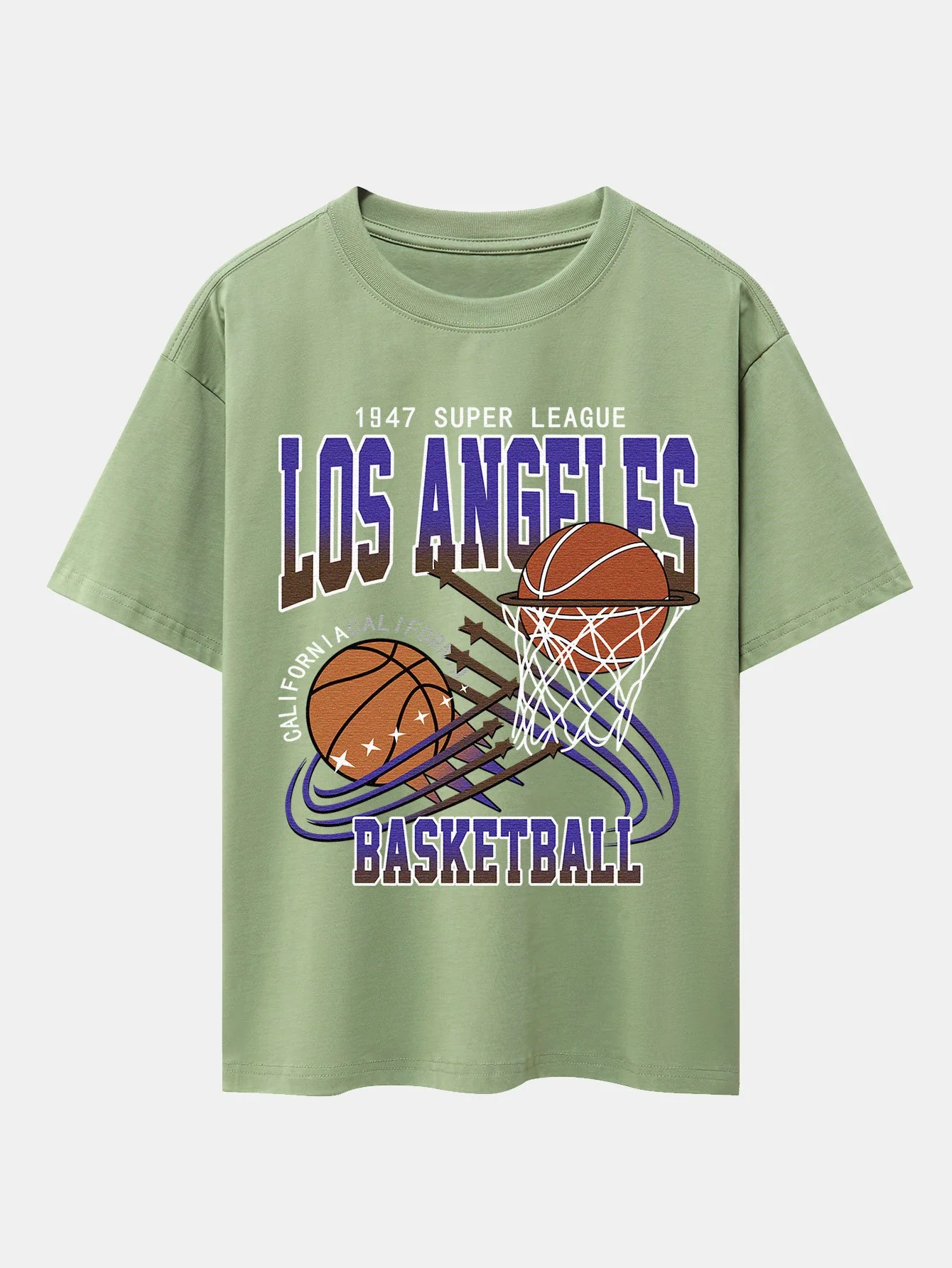 Los Angeles Basketball Druck Drop Shoulder Oversize T-Shirt - Image 9