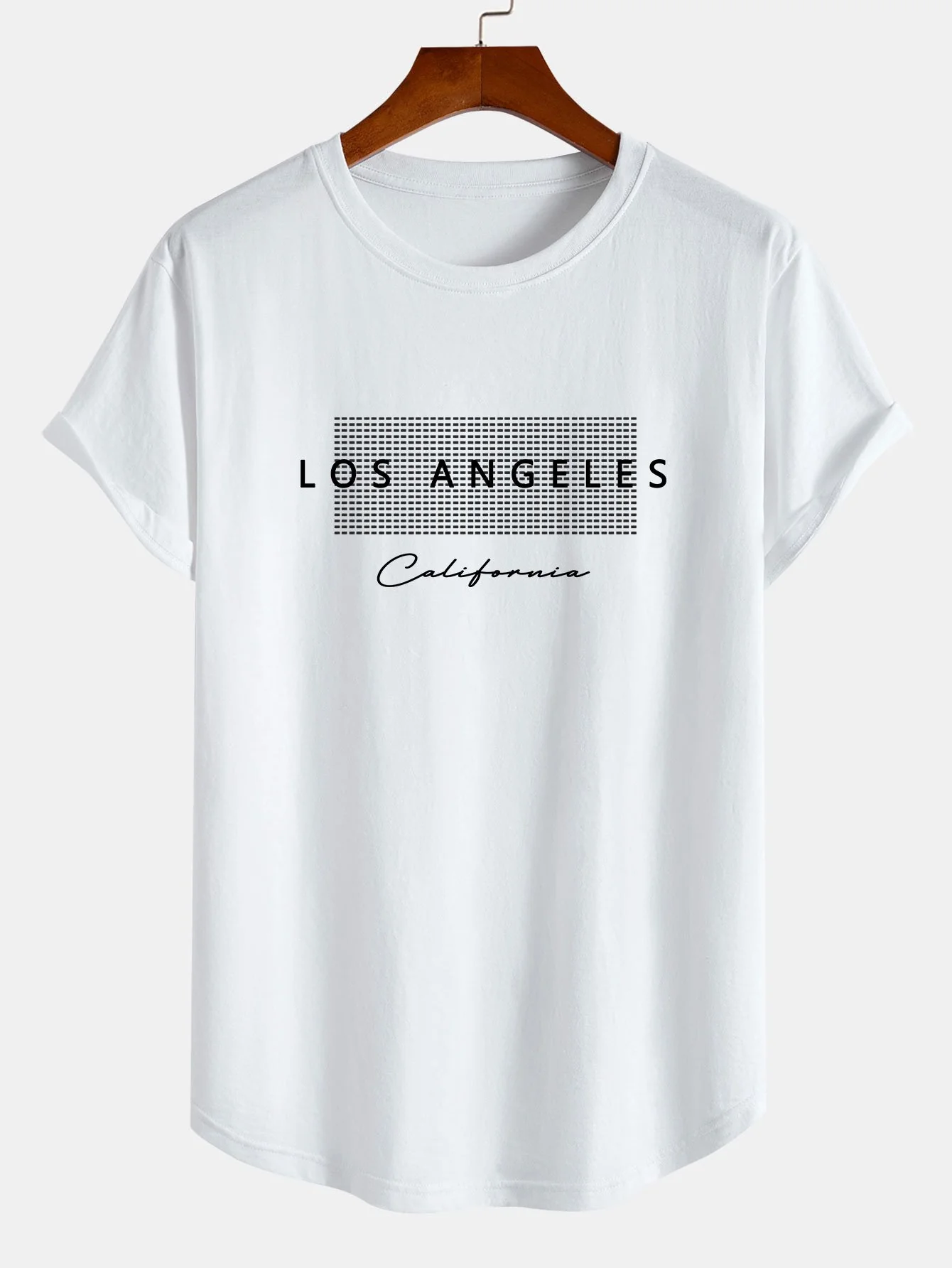 Los Angeles Karomuster Baumwolle Bogen Saum T-Shirt - Image 3