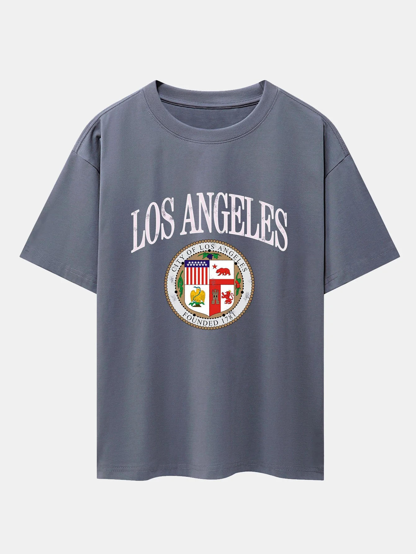 Los Angeles Wappen Druck Drop Shoulder Oversize T-Shirt