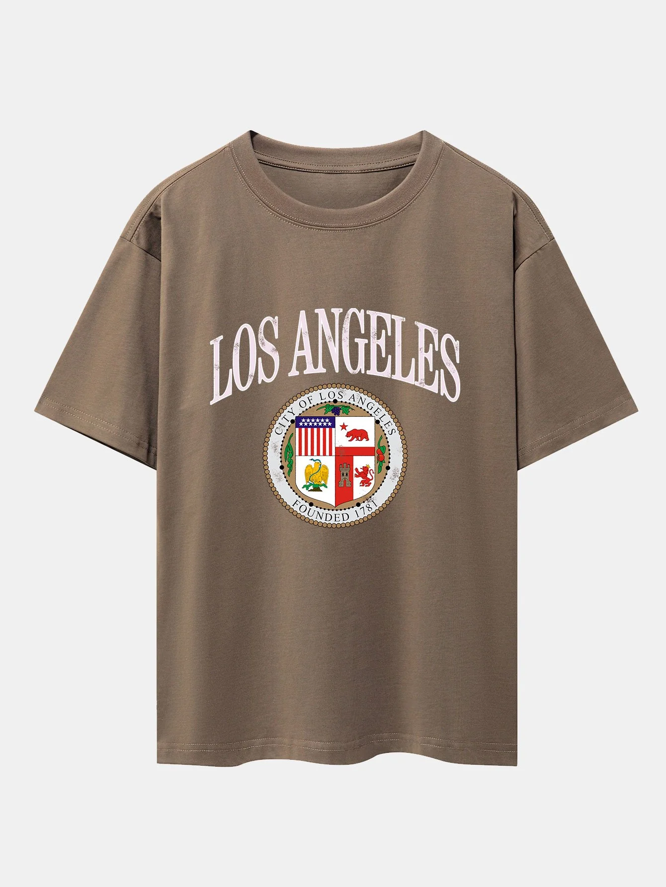 Los Angeles Wappen Druck Drop Shoulder Oversize T-Shirt - Image 2