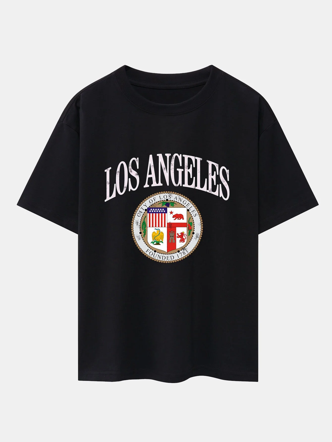 Los Angeles Wappen Druck Drop Shoulder Oversize T-Shirt - Image 3
