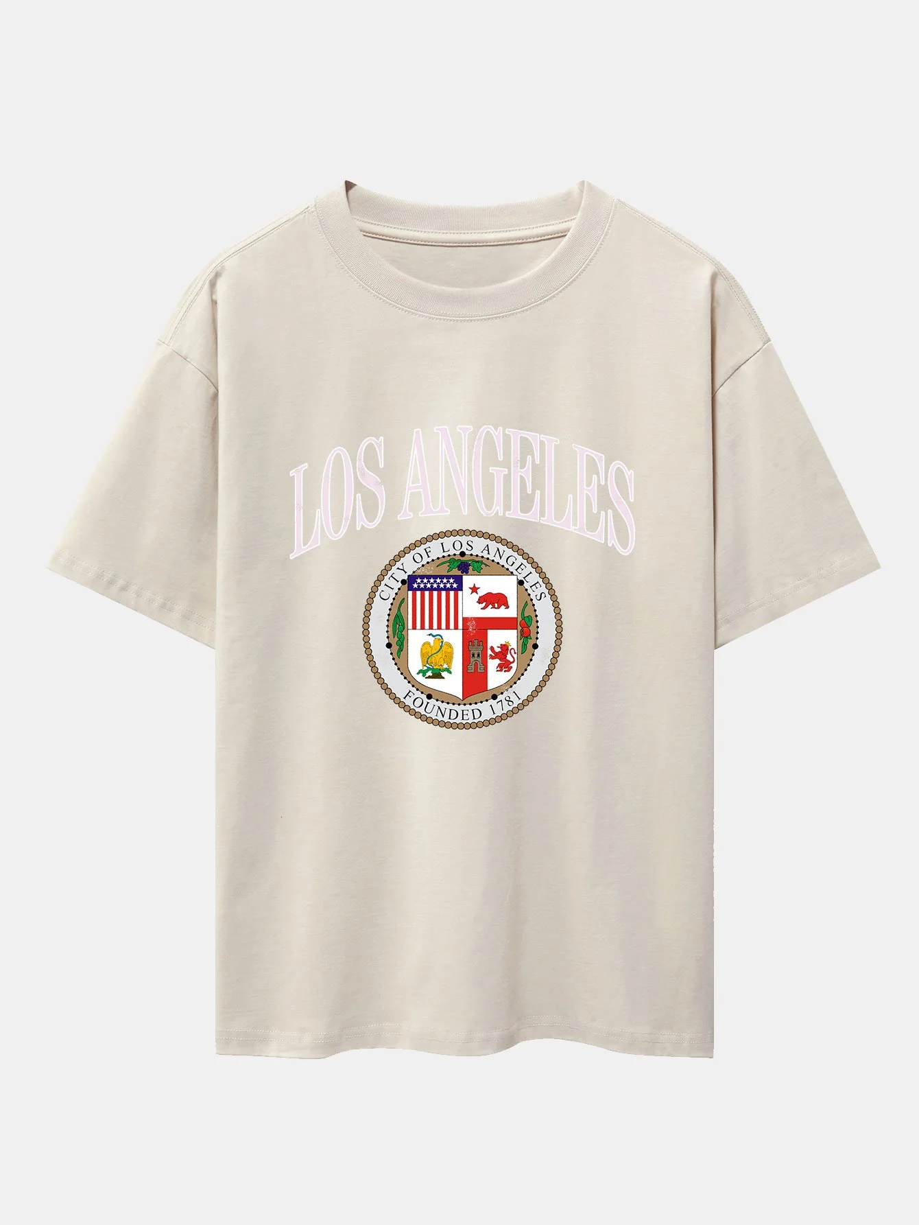 Los Angeles Wappen Druck Drop Shoulder Oversize T-Shirt - Image 4