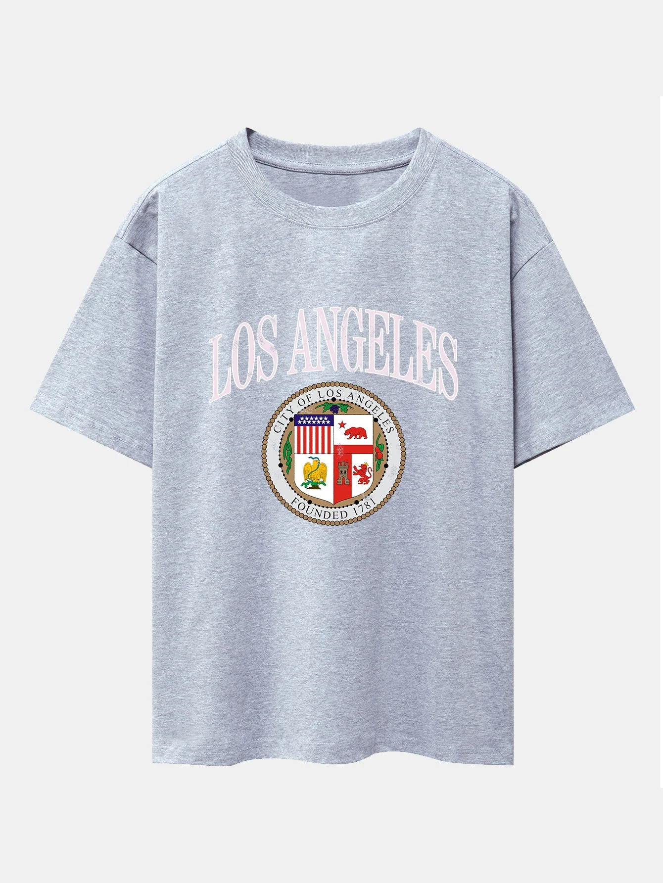 Los Angeles Wappen Druck Drop Shoulder Oversize T-Shirt - Image 5