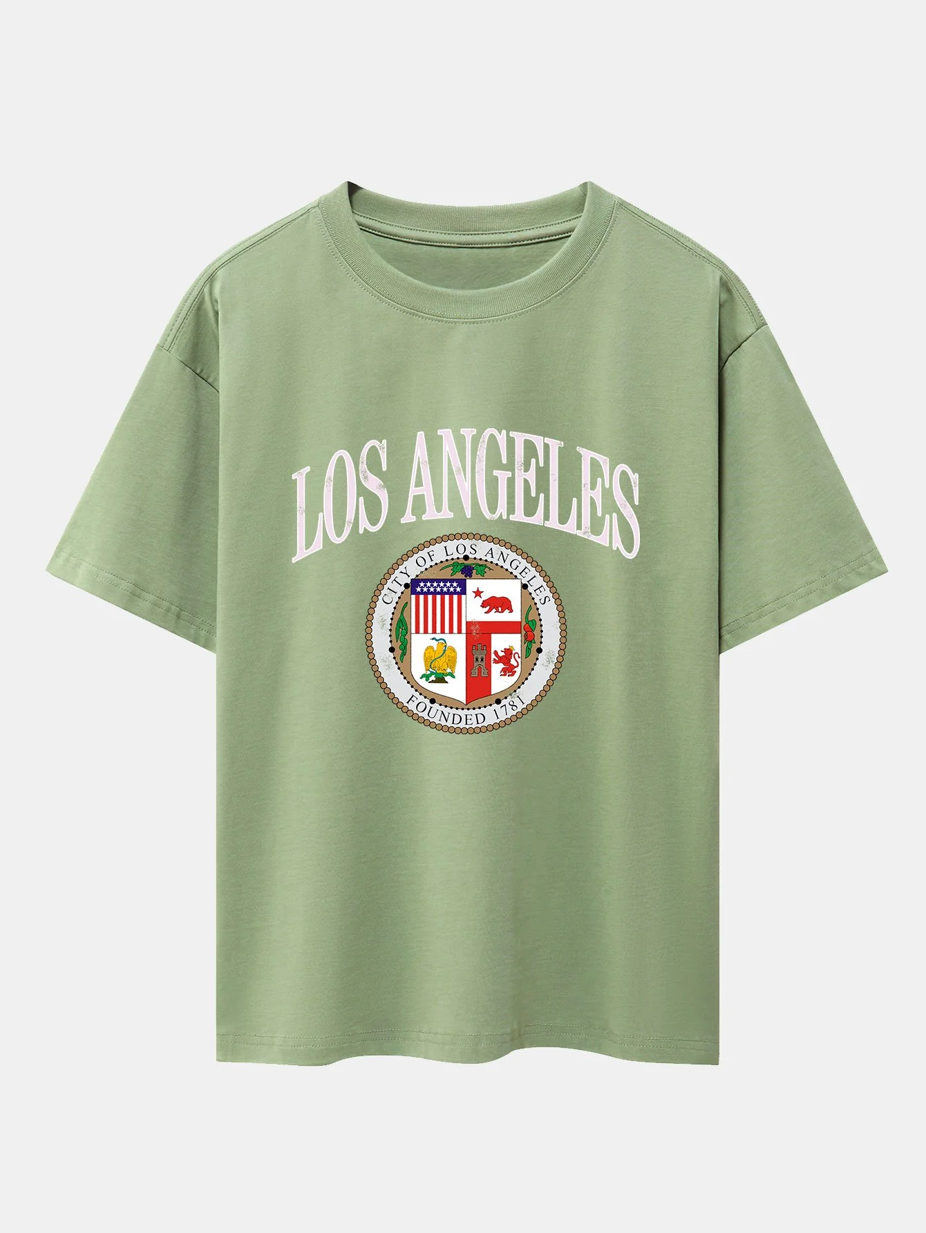 Los Angeles Wappen Druck Drop Shoulder Oversize T-Shirt - Image 6