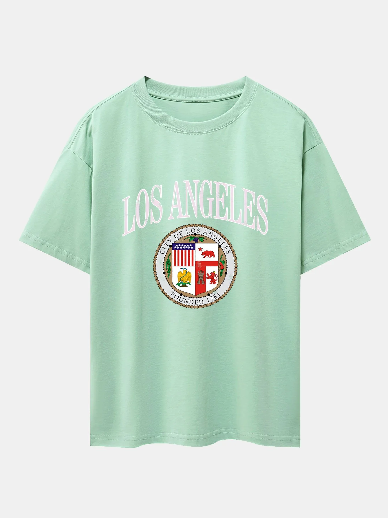 Los Angeles Wappen Druck Drop Shoulder Oversize T-Shirt - Image 7