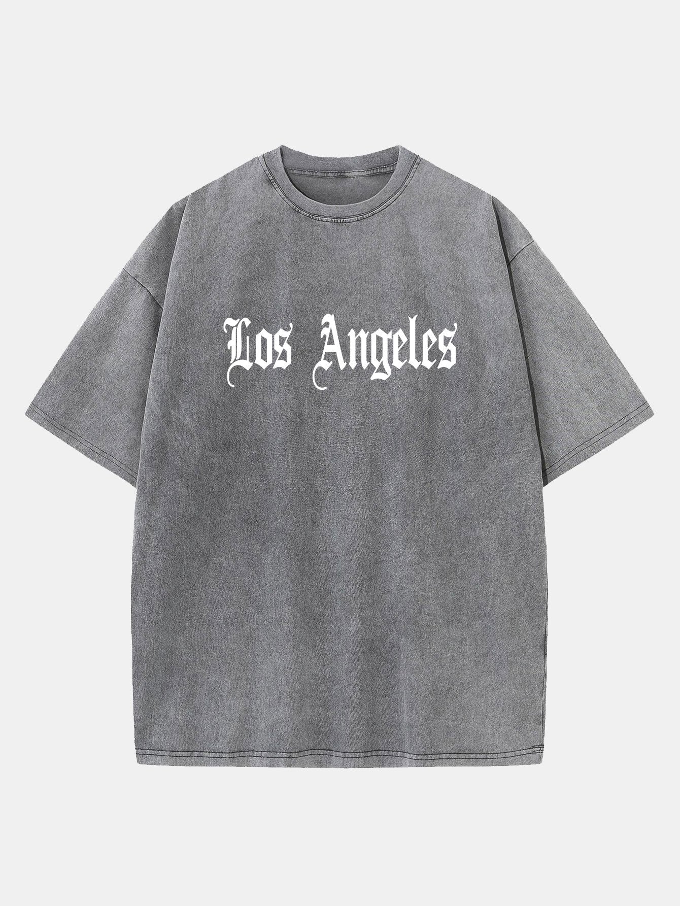 Los Angeles Gothic Print Gewaschenes Distressed Drop Shoulder T-Shirt - Image 2