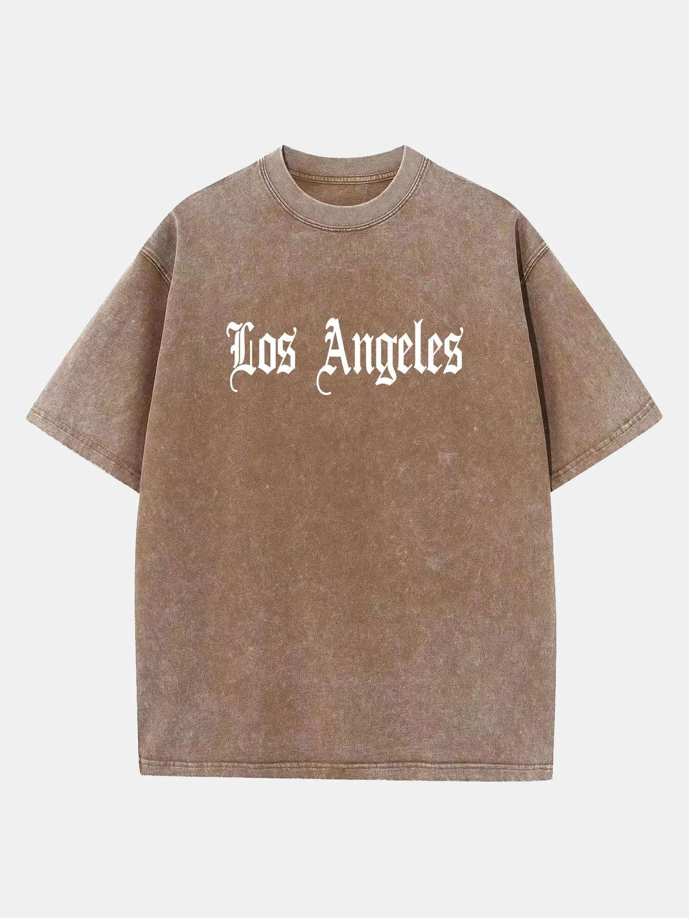 Los Angeles Gothic Print Gewaschenes Distressed Drop Shoulder T-Shirt - Image 3