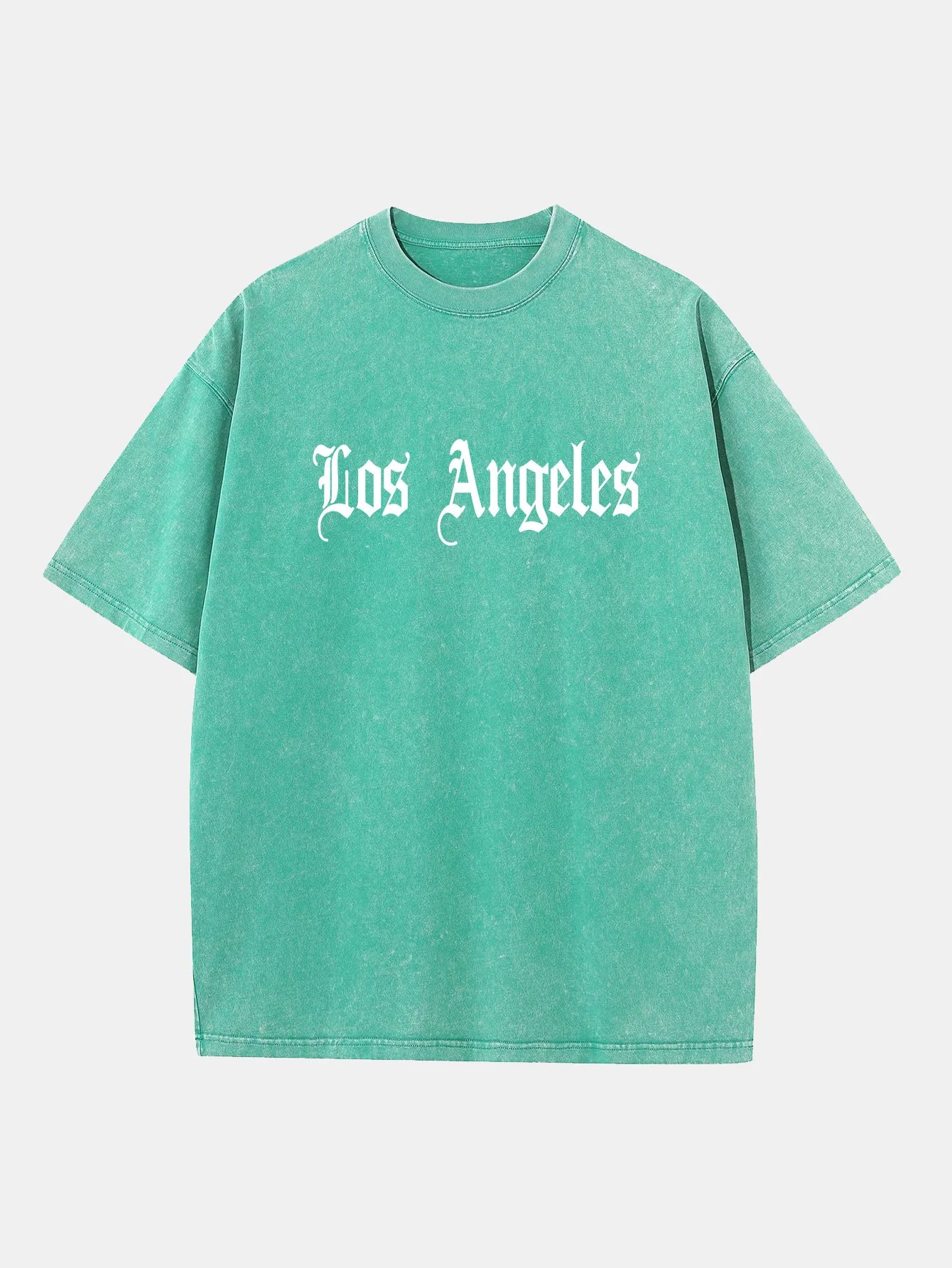 Los Angeles Gothic Print Gewaschenes Distressed Drop Shoulder T-Shirt - Image 7
