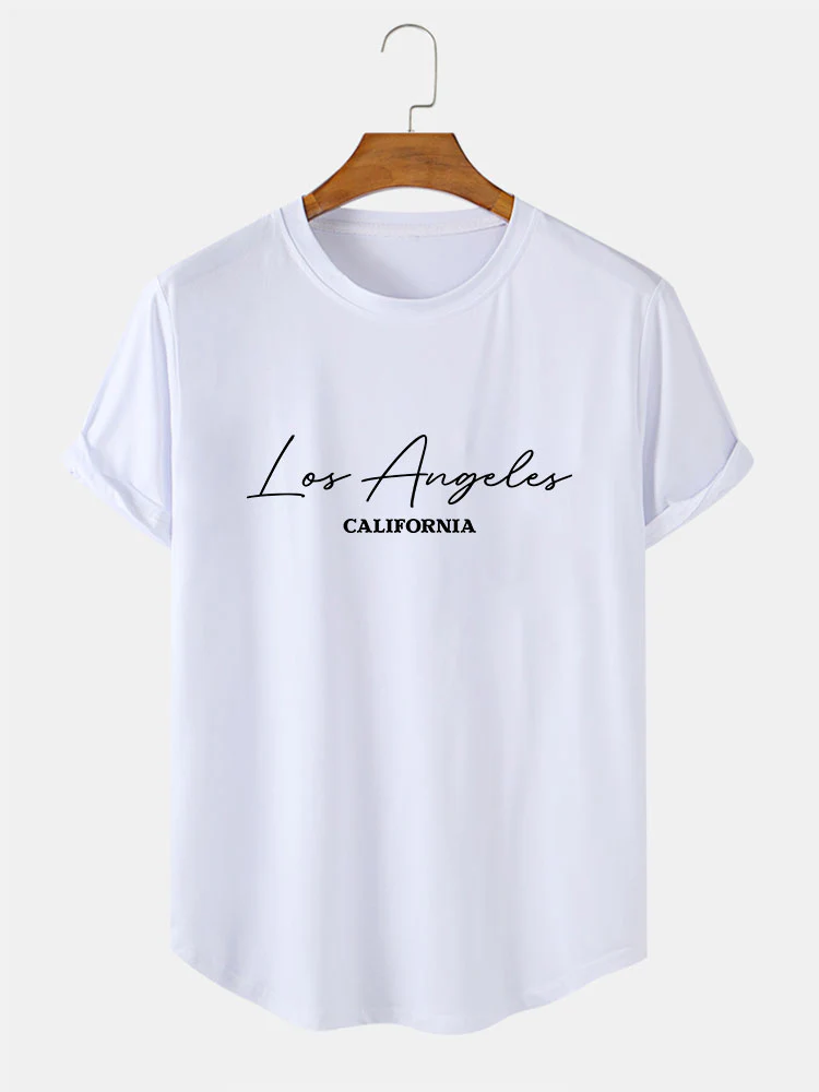 Los Angeles Handgeschriebener Druck Bogen Saum T-Shirt - Image 2