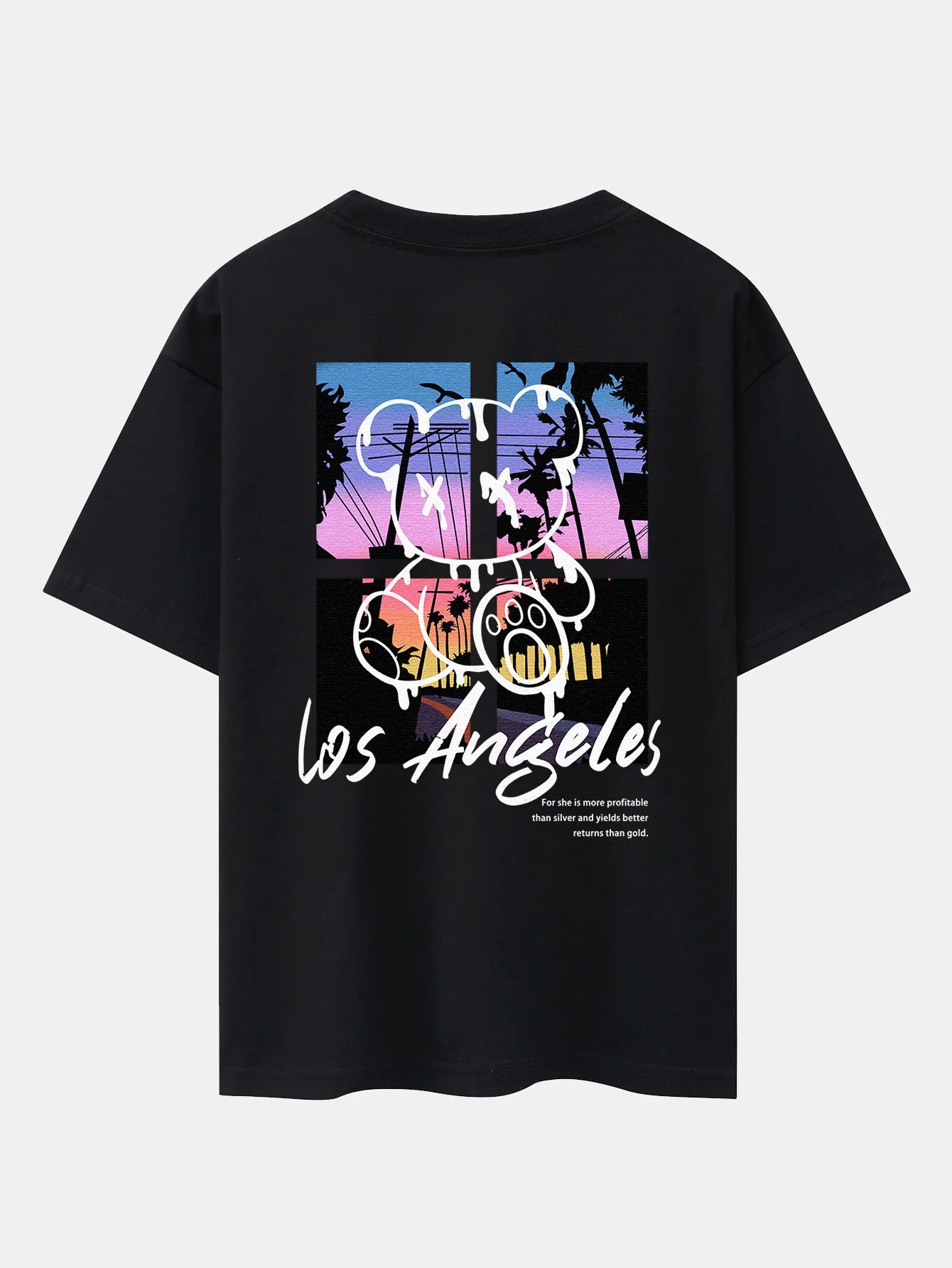 Los Angeles Illustration Bären Druck Drop Shoulder Oversize T-Shirt - Image 3