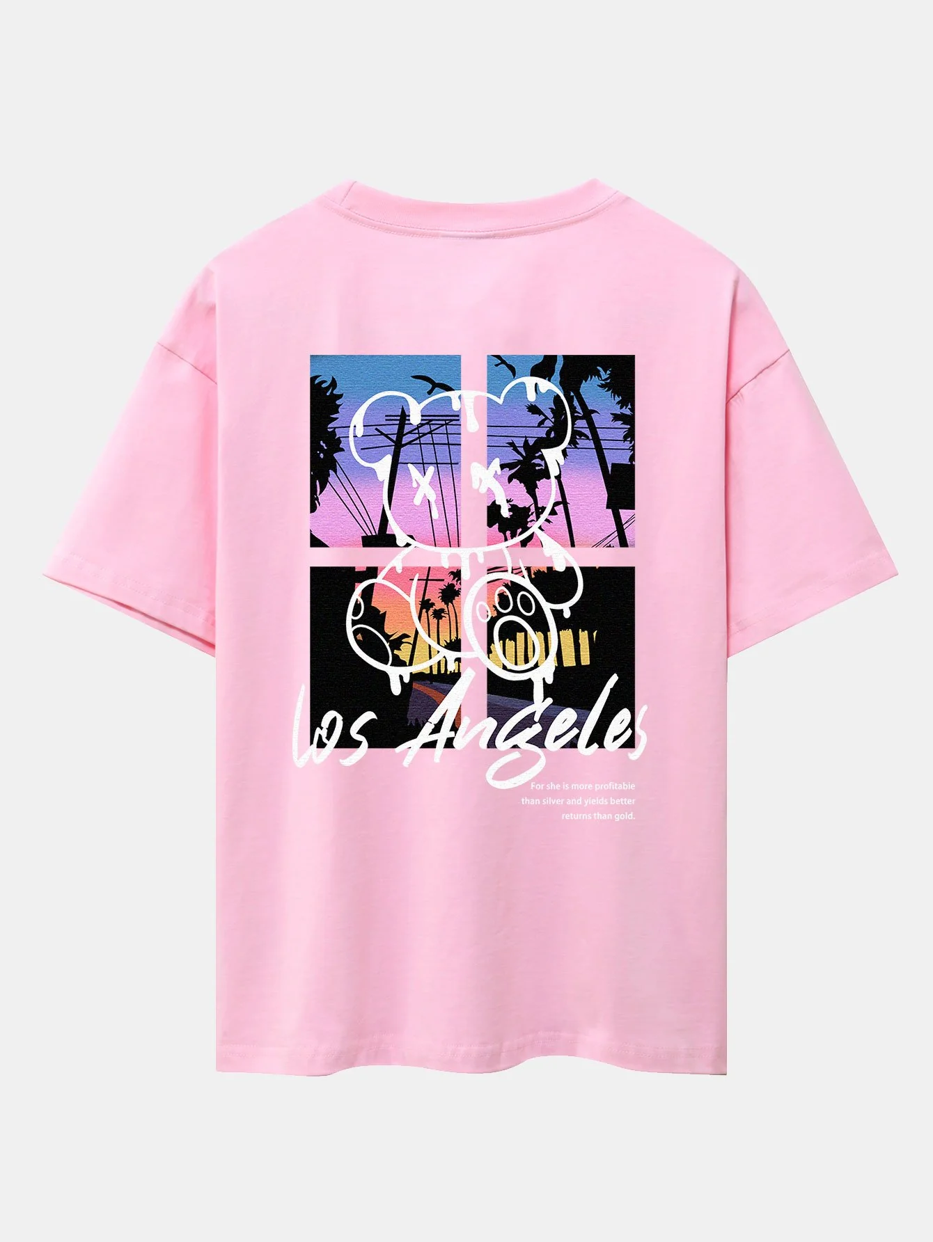 Los Angeles Illustration Bären Druck Drop Shoulder Oversize T-Shirt - Image 9